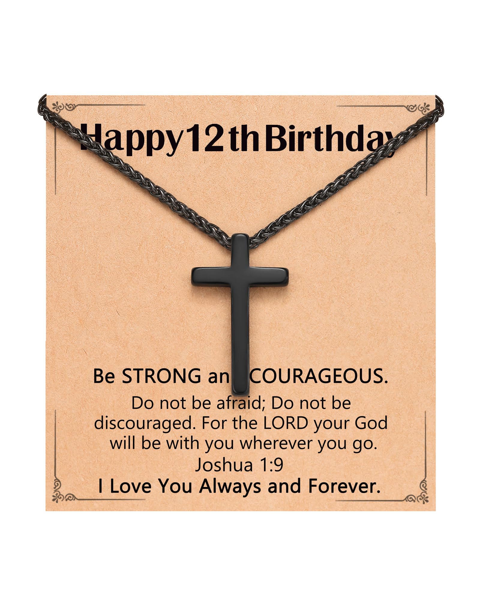 Birthday Gift Cross Necklace for Boy 8–30 Year Old with Joshua Card