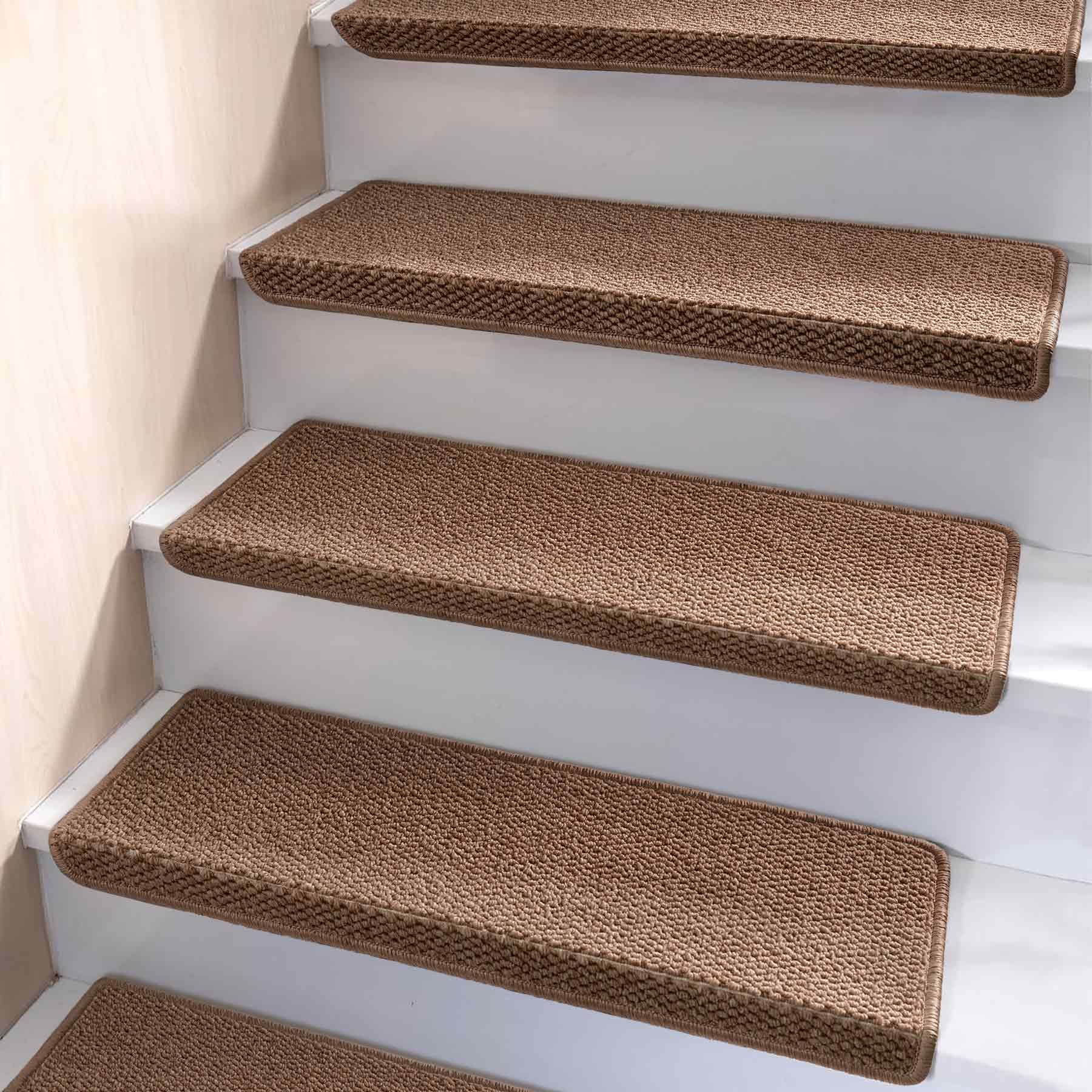Bullnose Carpet Stair Treads, Non Slip Stair Treads for Wooden Steps Indoor, Stair Runner, Soft Stair Rugs for Pets, Edging Stair Protectors, Washable, 29.5"x9.5"x1.5" 14pcs, Brown