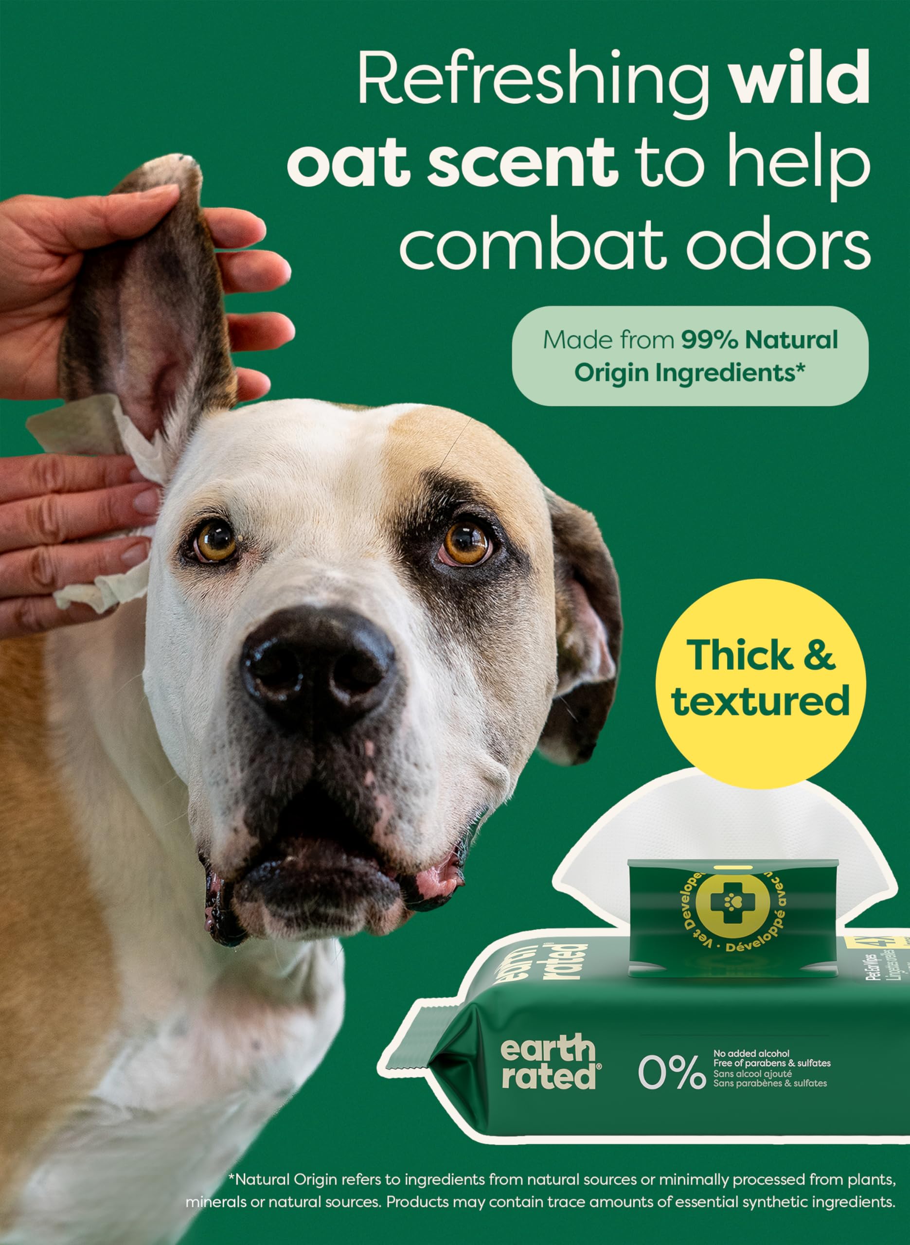 Earth Rated Dog Ear Wipes, Vet Developed, Wild Oat, for Dirt & Wax, 70ct view 5