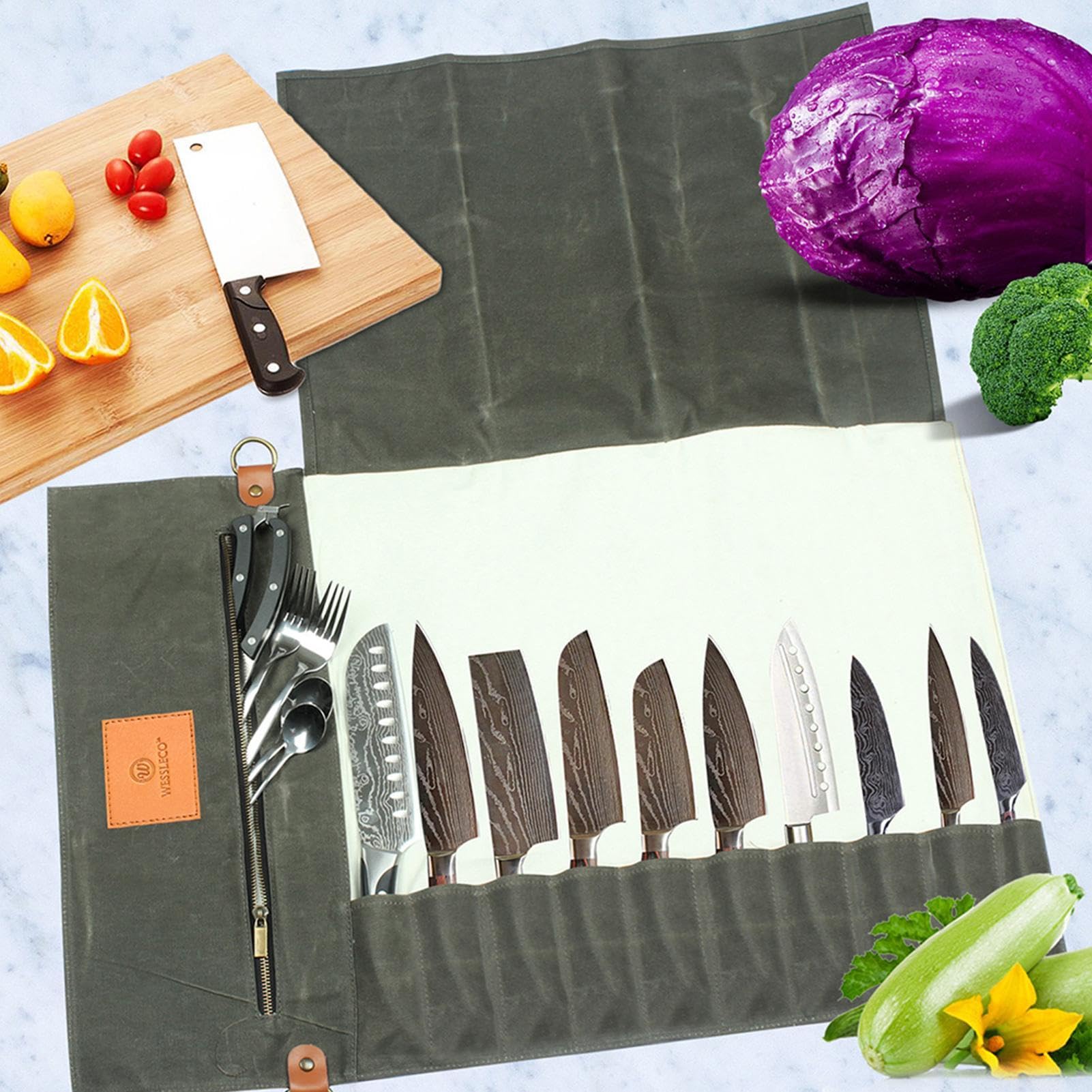 Sac à roulettes pour ustensiles de camping | Sac de rangement pour | vaisselle de camping - Sac de rouleau de coupeur de toile imperméable, transporteur de coupeur, étui de coupeur de chef pour