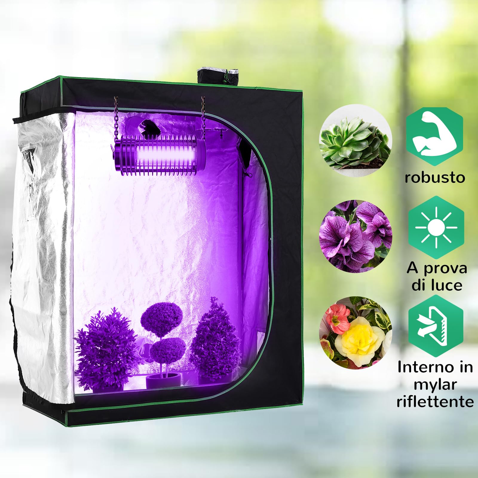 Outsunny Tienda Hidropónica Oxford 600D con 3 Entradas de Aire Ajustables y Ventana, Invernadero Hidropónico de Interior con Agujero para Cables, 120x60x150 cm, Negro