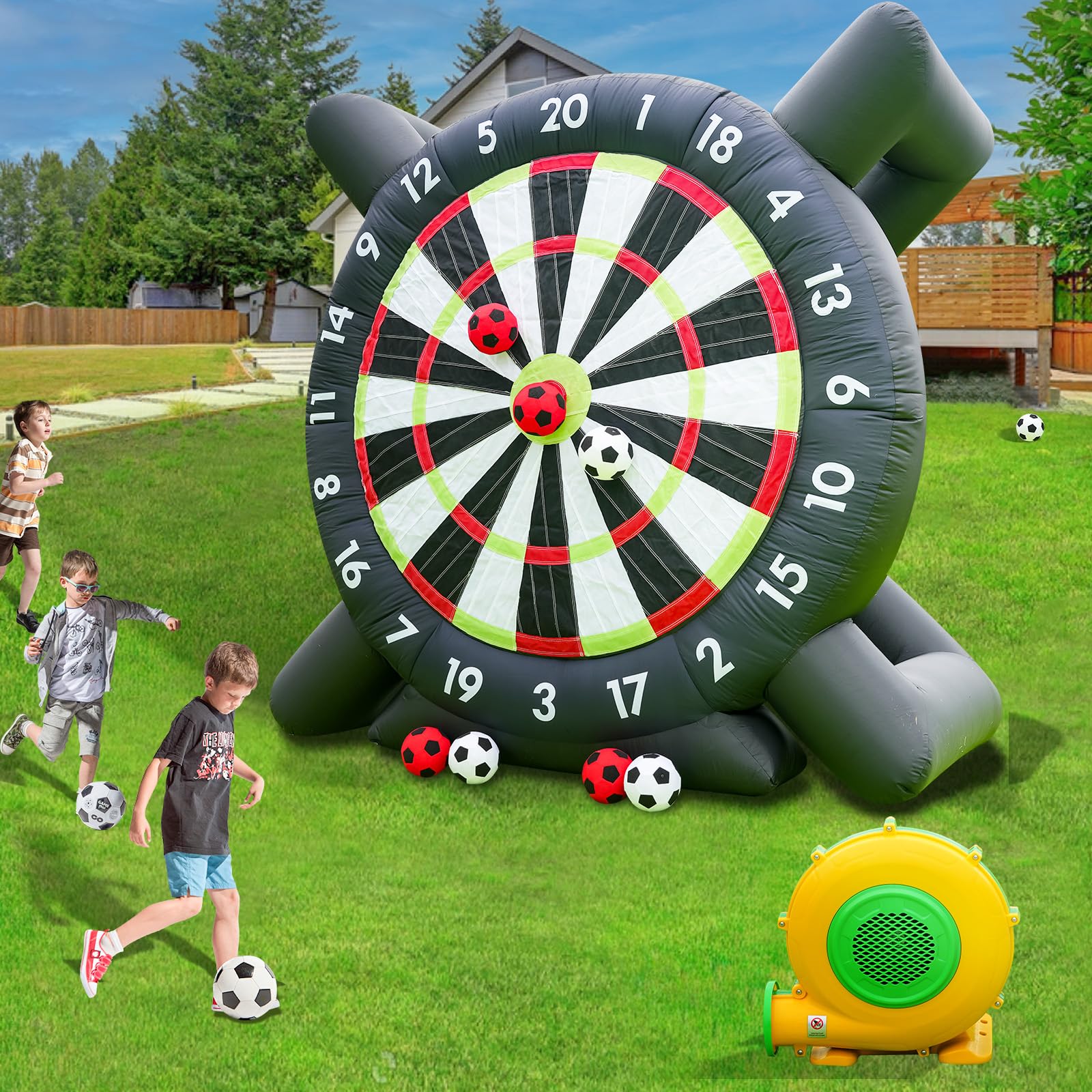 10FT Inflatable Soccer Dart Board for Kid Adults.Giant Soccer Dart Board Comes with 8 Soccer Balls & 370W Blower for Outdoor Games, Carnival Games,Backyard Games,Camp Activities & Soccer Parties