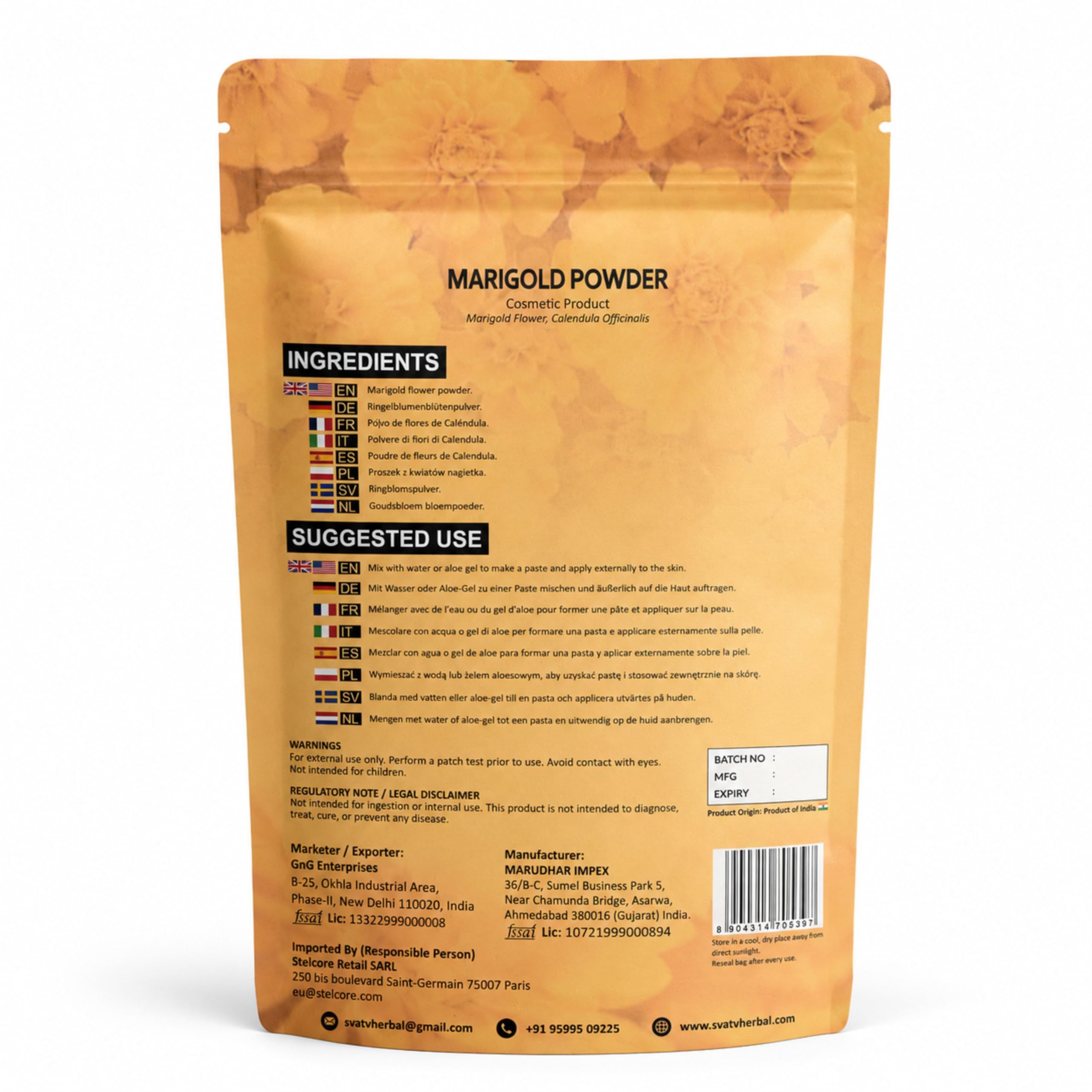 Marigold Powder | Polvo De Caléndula | Exfoliación De La Piel | Alivia Las Impurezas De La Piel | Aprieta La Piel | Sin Parabenos Ni Sulfatos - 227g