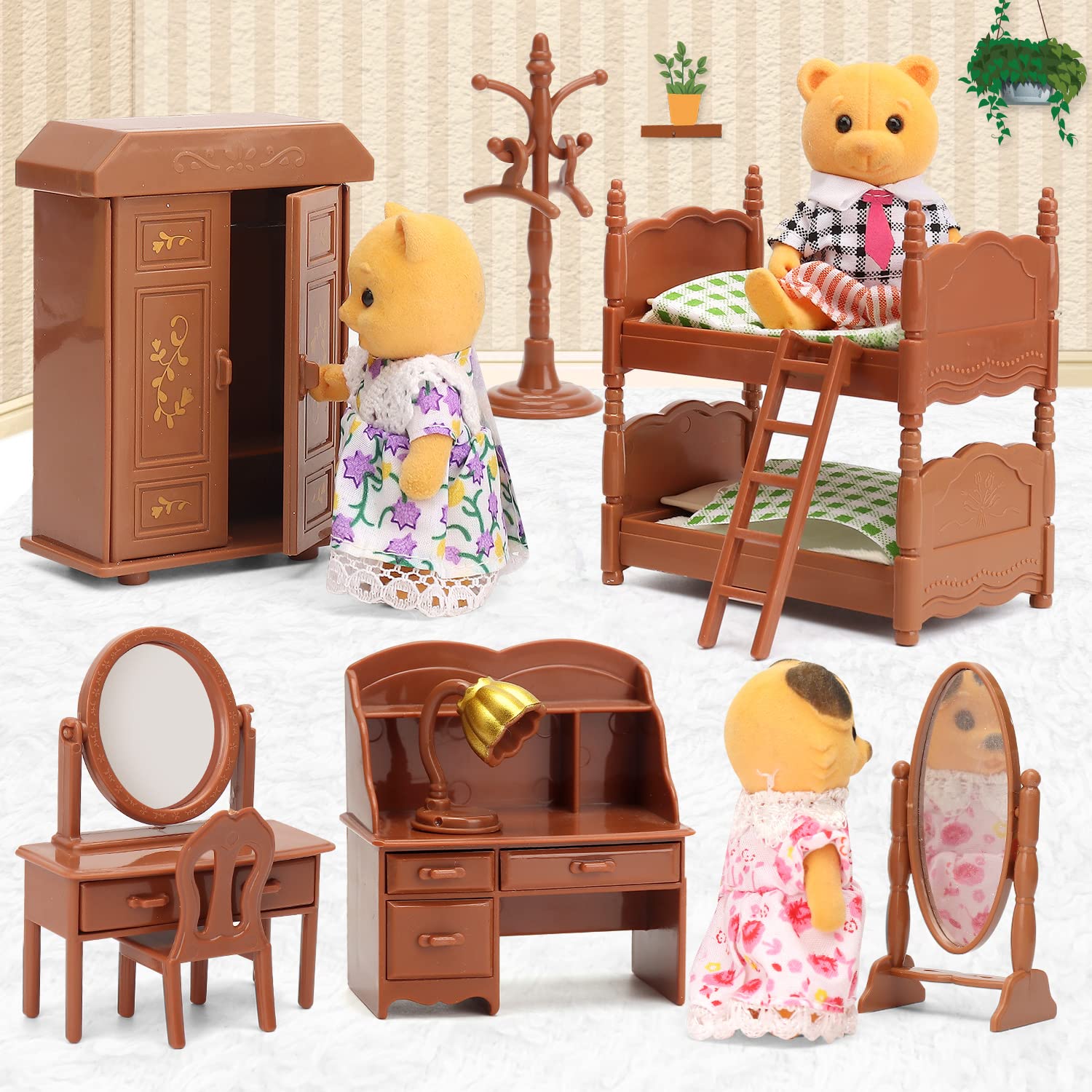 Set di Mobili per Casa delle Bambole in Legno 23 Pz, Giocattoli di Gioco di Ruolo Mobili in Miniatura Inclusi 5 Kit di Stanze per Ragazzi, Ragazze e Bambini, 3