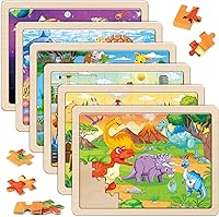 SYNARRY 6-in-1 Wooden Jigsaw Puzzles for Kids Ages 4-8: 60 Pieces Dinosaur, Farm, Sea Life & More - Preschool Educational Toys, Easter Basket Stuffers