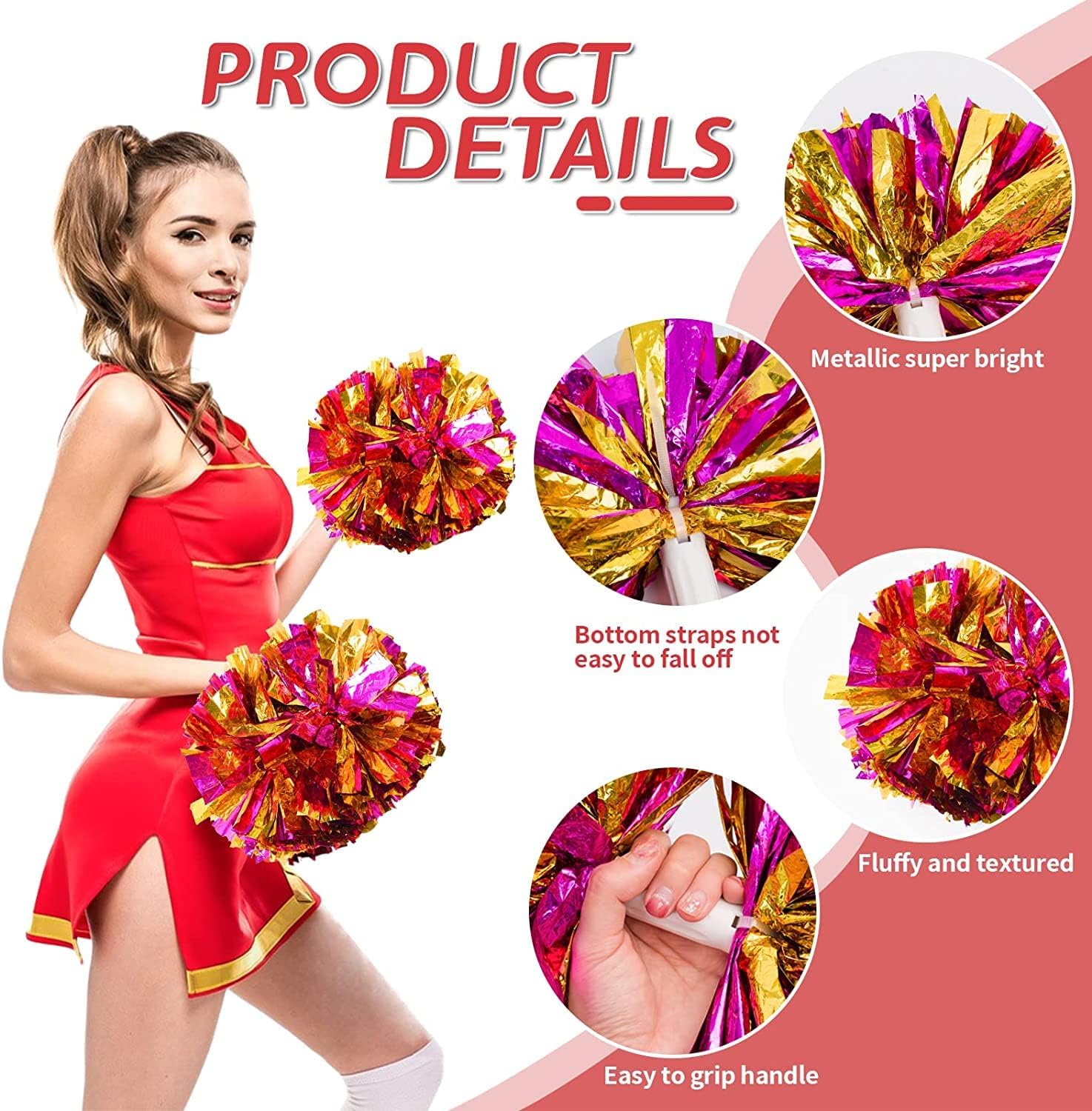 12pcs Cheerleading Pom Poms Squad Spirited Cheer Party Pom Poms Accessory for Da