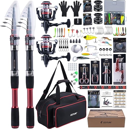 Miniatura 11 de Goture Caña de pescar giratoria y carrete combos telescópicos de pesca+ carretes giratorios precargados con bolsa de transporte, kit para viajes de