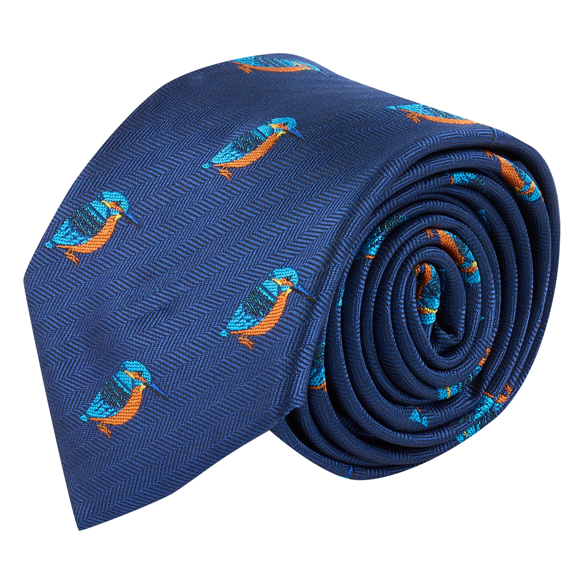 King & Priory Kingfisher Navy Blue Herringbone Embroidered Tie