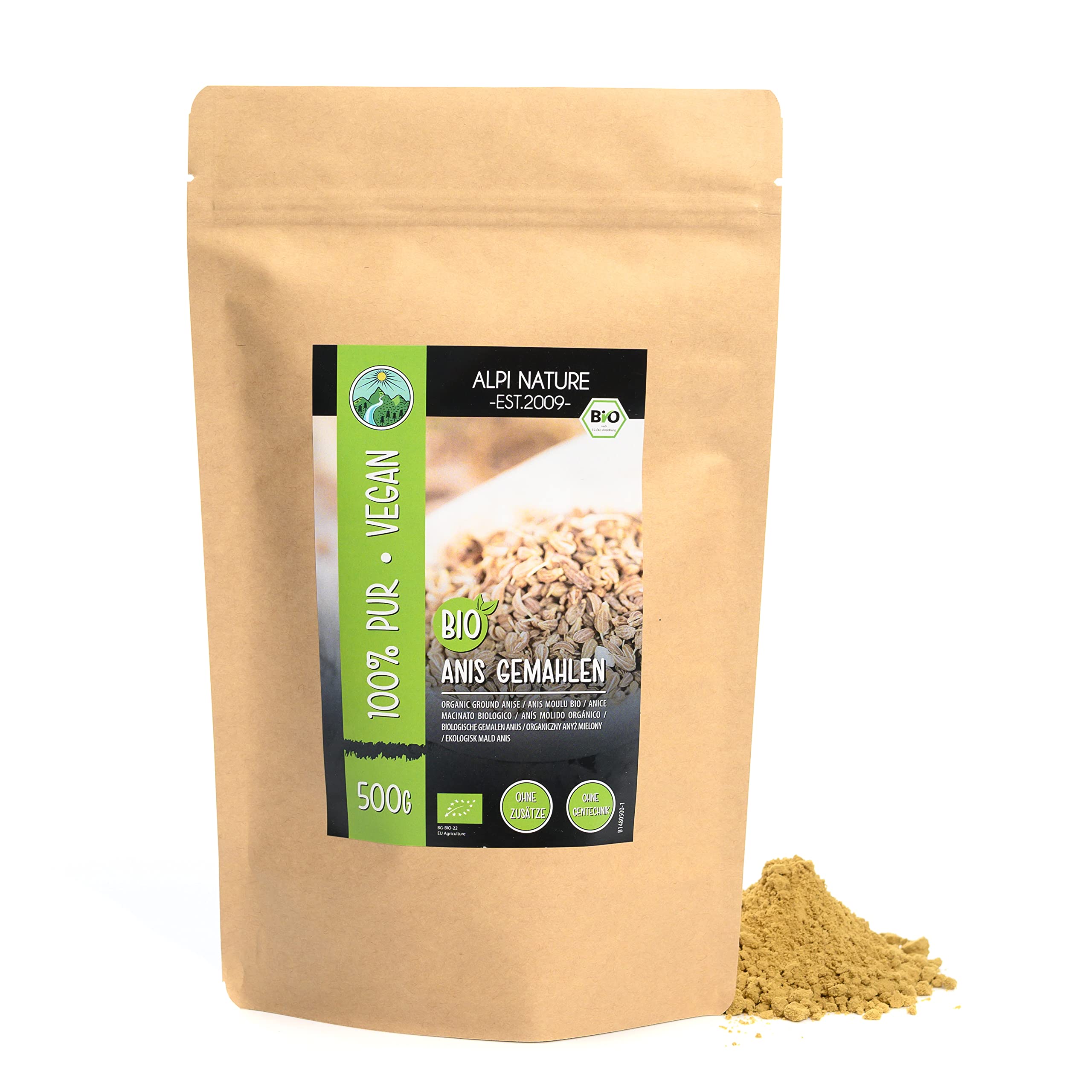 Alpi Nature Anice Macinato in Polvere BIO 500g, Semi di Anice Macinati in Polvere per Cucinare