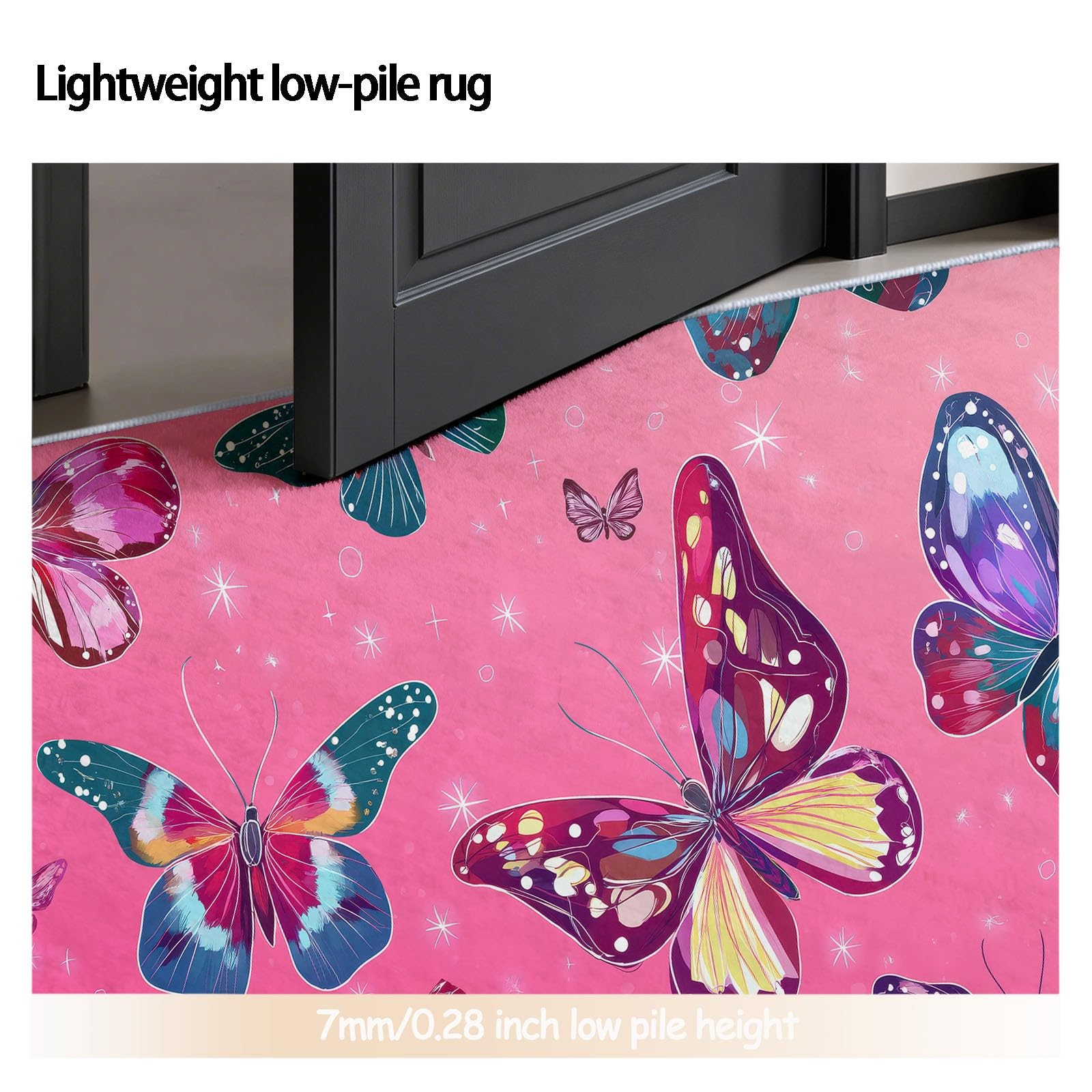 Alfombra Redonda 100 cm Rosa Onírico Lindo Animal Mariposa, Alfombra Pelo Corto para Salón, Dormitorio y Oficina, Antideslizante y Lavable, Apta para Robot Aspirador, Suelo