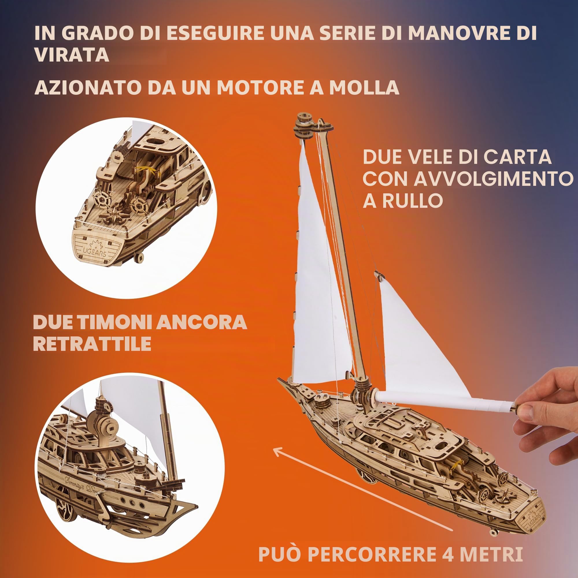 UGEARS Serenity's Dream - Puzzle 3D in legno per adulti in movimento meccanico a vela per adulti, modellismo yacht, kit fai da te per Natale
