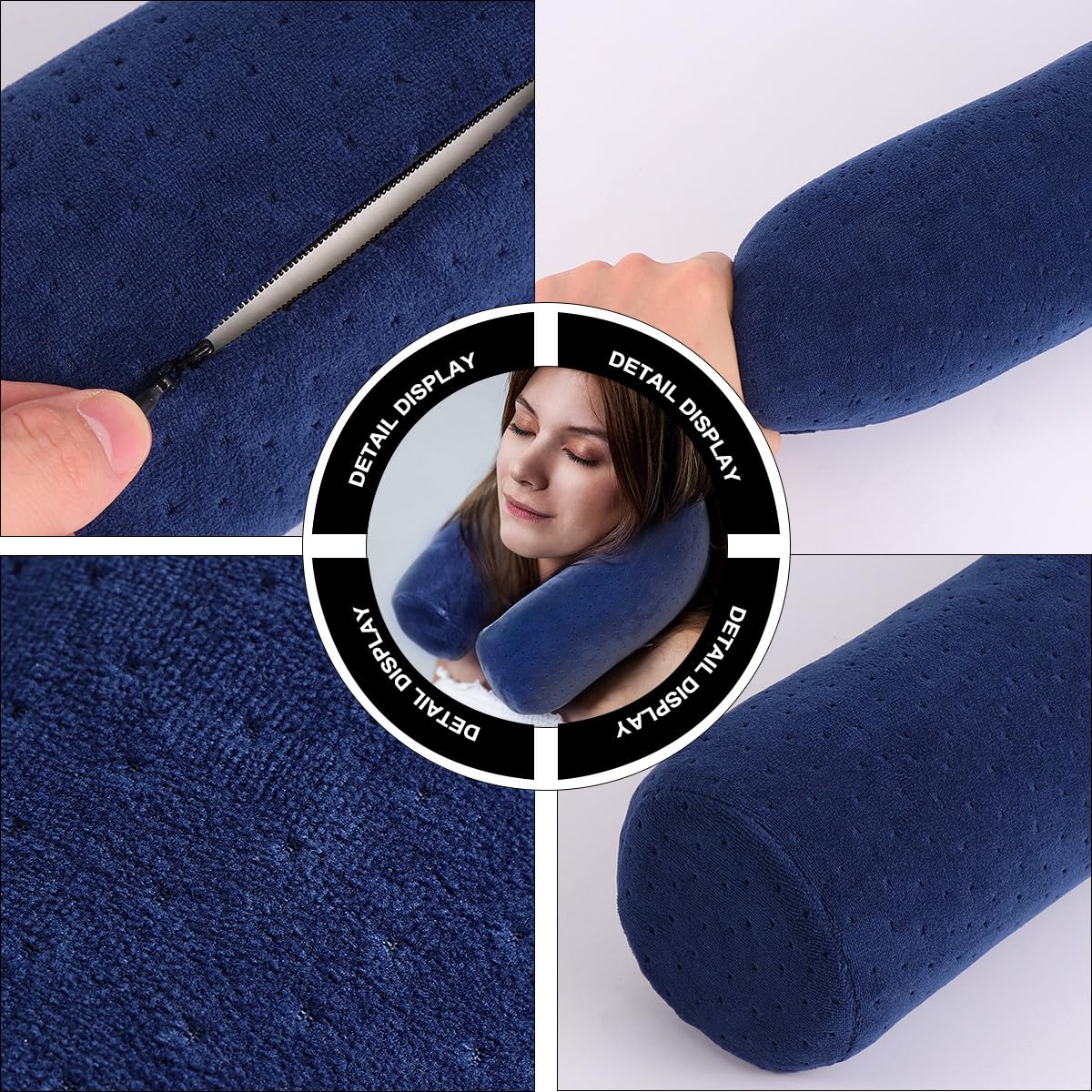KICHOUSE Almohada Cervical Redonda de Espuma Viscoelástica Azul Oscuro Cojín Multifuncional de Apoyo para Cuello y Zona Lumbar Almohada Ergonómica para Descanso y Alivio Postural