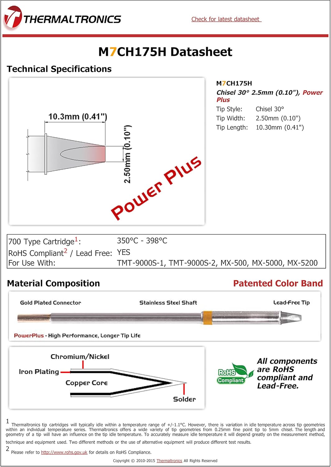 Thermaltronics M7CH175H Chisel 30deg 2.5mm (0.10in), Power Plus