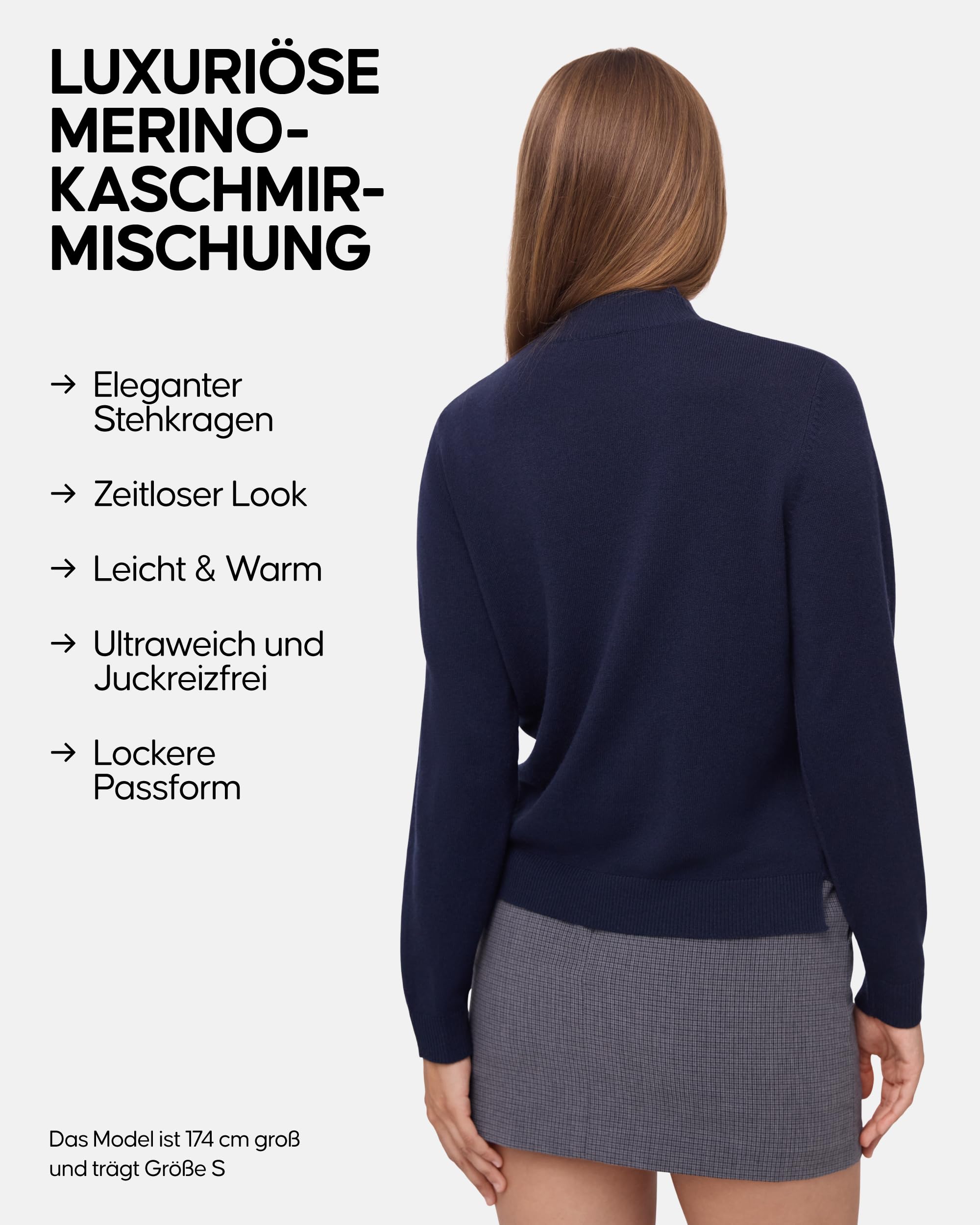 DANISH ENDURANCE Merinowolle Pullover mit Kaschmir, Premium Strickpullover Damen mit Stehkragen, Luxuriös & Weich, Wollpullover Damen