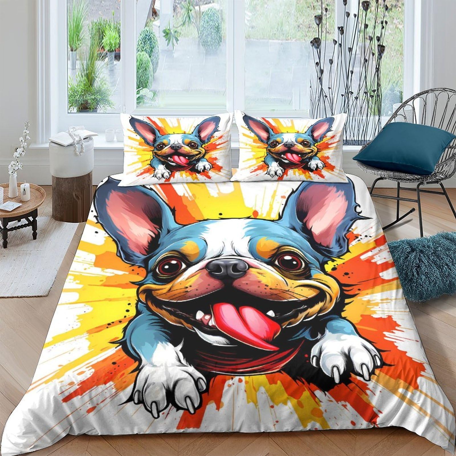 Ctjqhvkz Style-7 3D Printed French Bulldog Cartoon Fitted Sheet Microfiber Colourful Dog Art Bed Cover For Bedroom Guest Room Decor Single（135X200cm）
