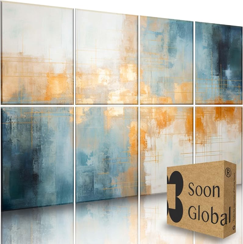 Soon Global Paquete de 8 paneles acústicos de pared, paneles acústicos artísticos de 48 x 32 pulgadas, paneles acústicos decorativos, paneles de pared acústicos, arte de pared que absorbe el sonido, aura verde azulado