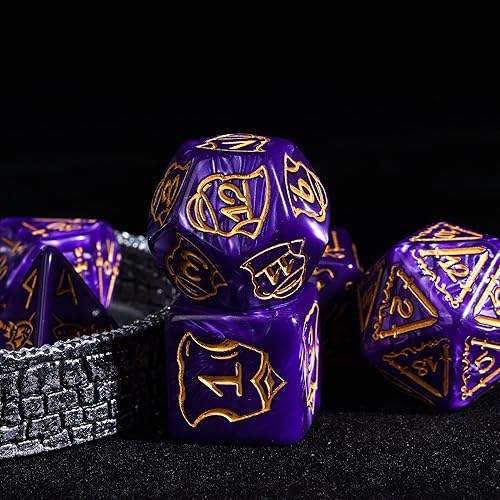 Miniatura 4 de Poludie Juego de dados poliédricos gigantes de 0.984 in, dados DND de espada y escudo, 7 dados grandes con bolsa de dados de cuero para juegos de