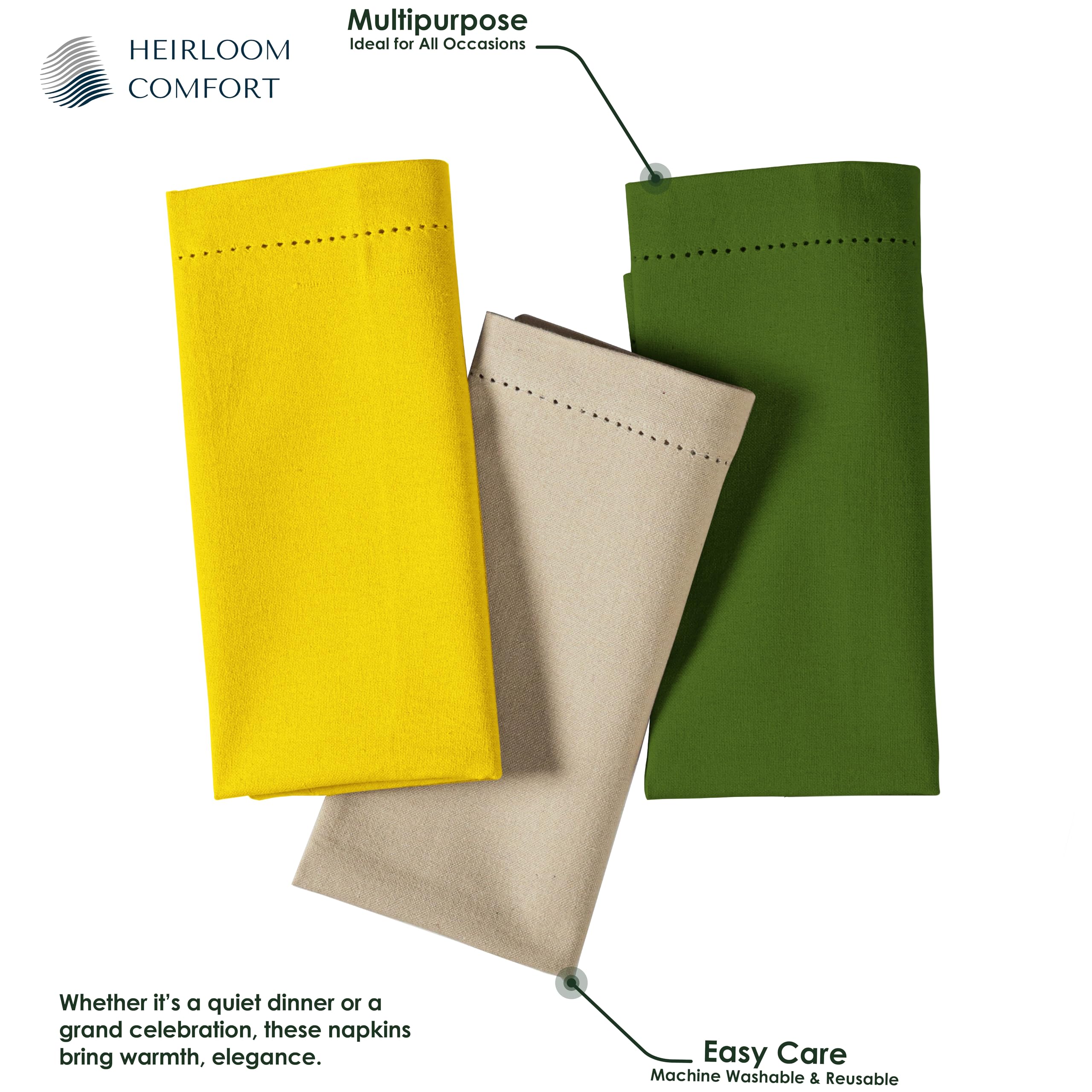 HEIRLOOM COMFORT Multi Color Cloth Napkins 45x45 cm, Set of 12-100% Cotton, Washable - Image 4