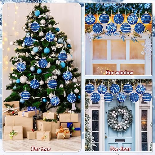Miniatura 6 de Poen 12 adornos de bola de Navidad azul marino, bolas de Navidad de lentejuelas de 2.76 pulgadas, adornos de árbol de Navidad azul marino, adornos