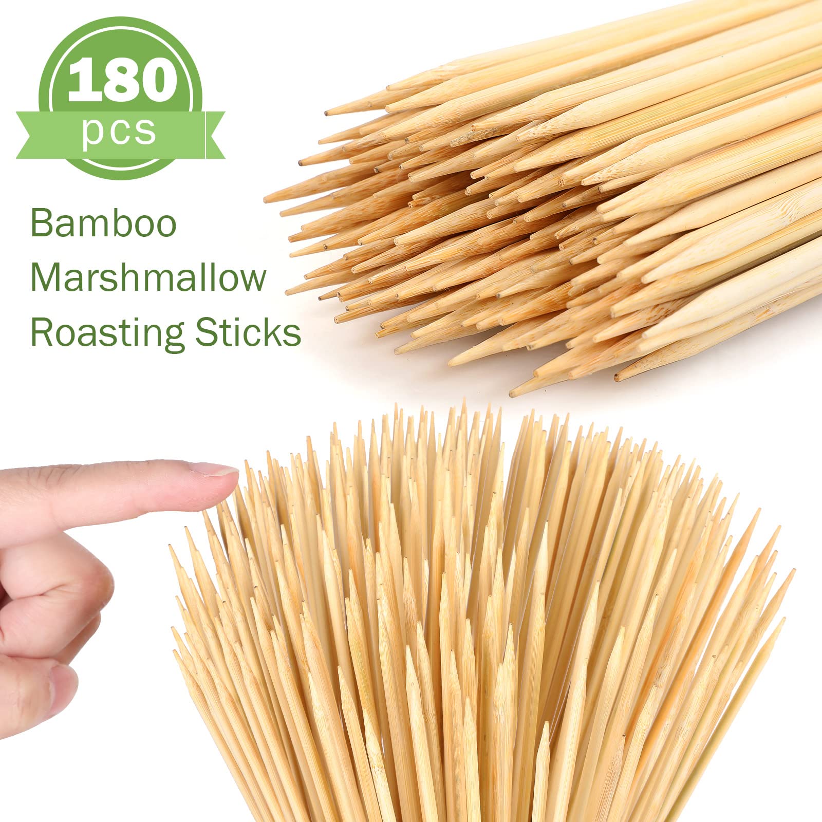 180 Stück Bambus-Marshmallow-Bratstäbchen, große Smores-Spieße, Einwegspieße, 76,2 cm, extra langer Stab, 5 mm dicke Stäbchen für offene Feuerbräter, Grill, Hot Dog Camping Schaschlikwurst
