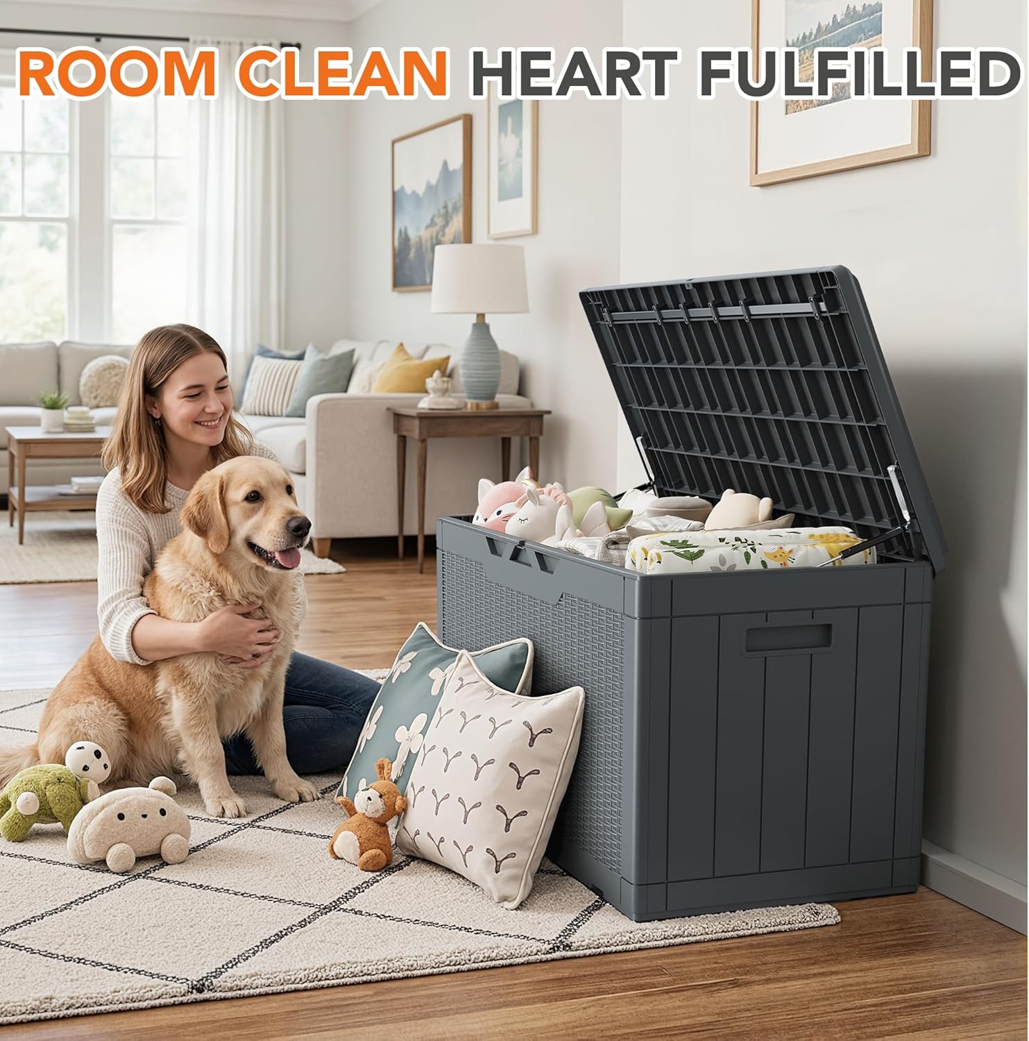 110 Gallon Deck Box Outdoor Indoor Waterproof Storage Box for Patio Furniture, Pool Accessories, Garden Tools, and Cushion Storage, Gray