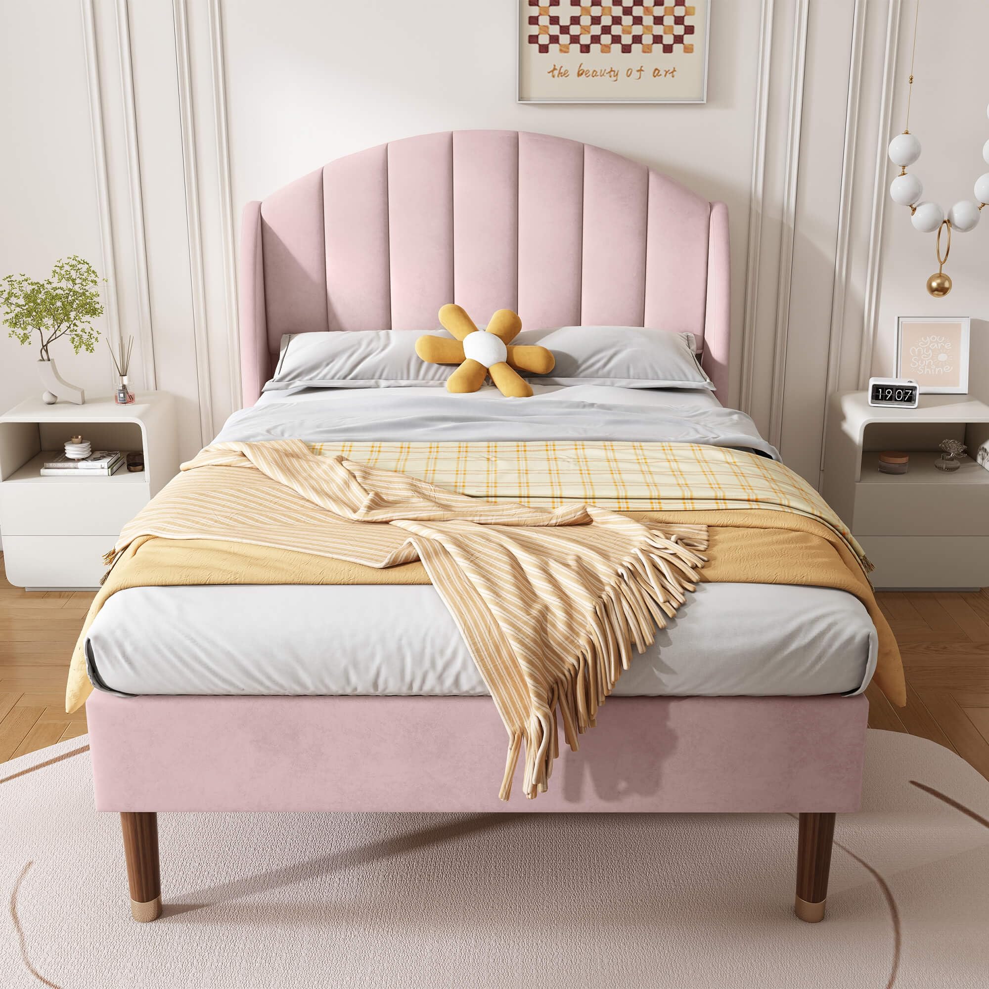 Gestoffeerd Bed 90 X 200 Cm, Met Lades, LED, Met Lattenbodem En Rugleuning Roze