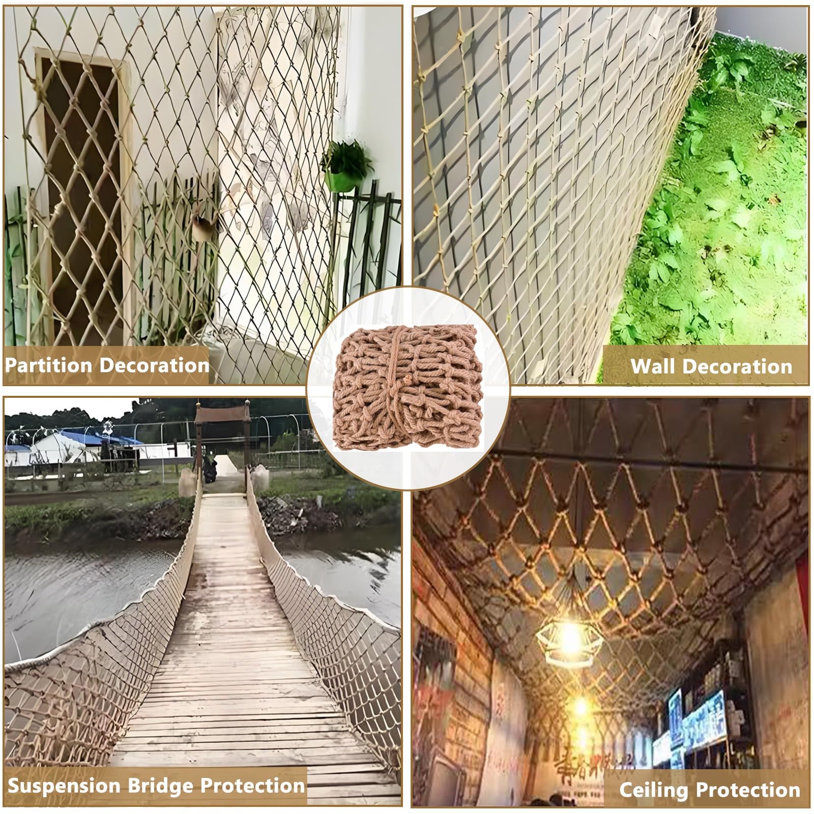 Generisch Frachtnetz aus Jute-Hanfseil 7x30FT - Baumhausklettern, wasserdichte Schaukelhängematte, Geländerdekoration, einfache Installation für Korridore und öffentliche Bereiche