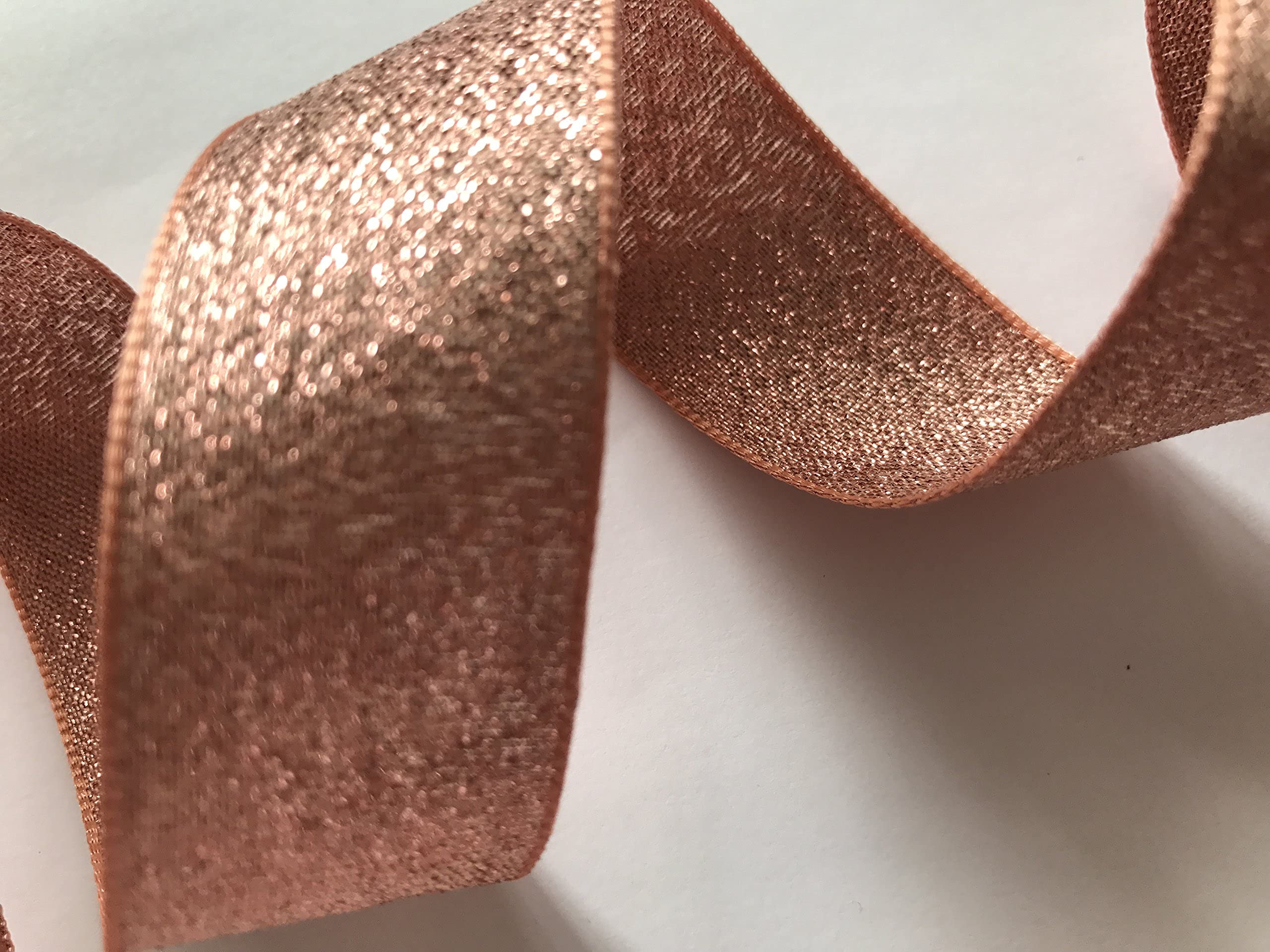 Berisfords Rose Gold Metallic Lame Ribbon Glitz Copper Sparkle Ribbon (25Mm)