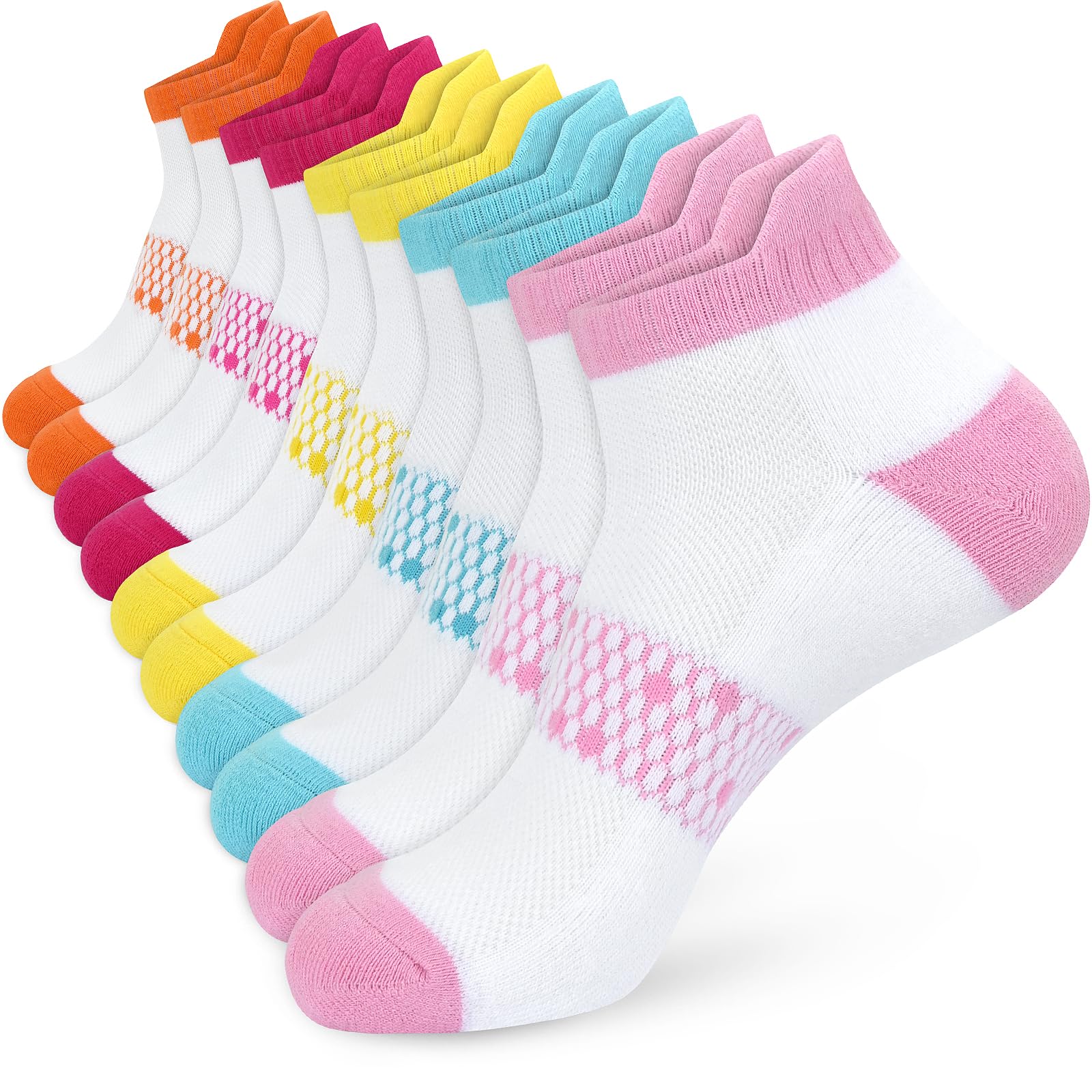 ouhos 5 Pairs Womens Running Trainer Ankle Socks with Heel Tab Cushioned Cotton Anti Blister Low Cut Sports Socks for Gym Walking Hiking Cycling Multipack UK 4-7