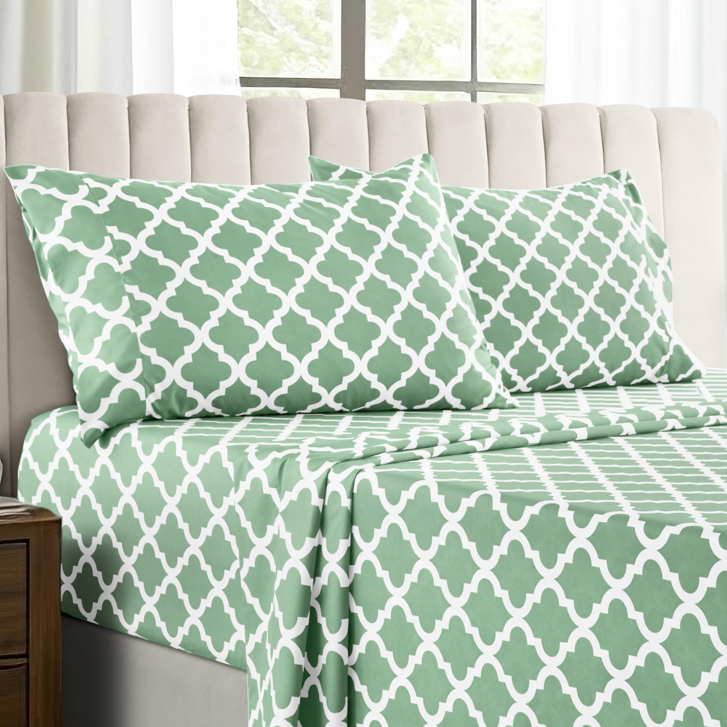 LUX D cor Quatrefoil King Sheet Set - 4 Piece Ultra-Soft Microfiber Bed Sheets with Flat Sheet 16
