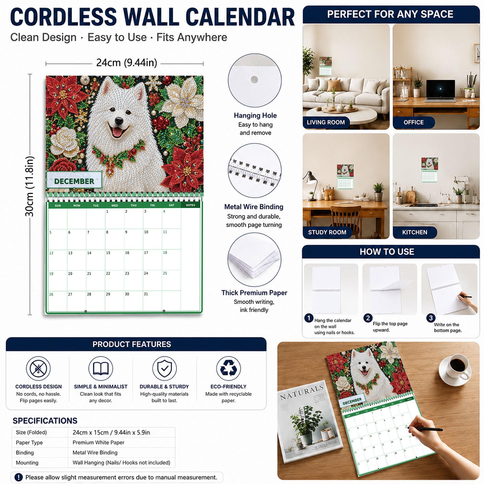 Hunde-Diamant-Kunstkalender 2027 für Erwachsene, DIY-Wanddekoration, 30 x 24 cm