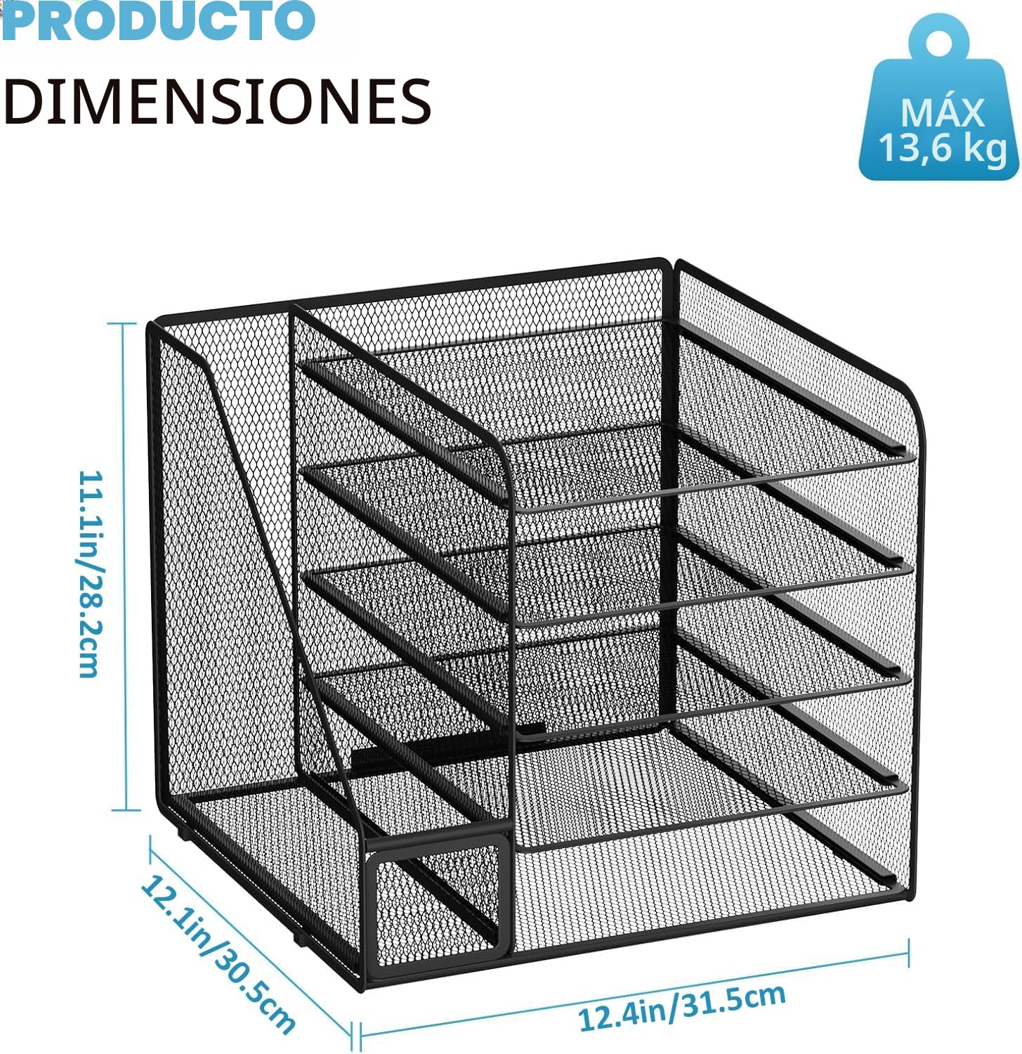 Marbrasse Organizador de Escritorio,5 Niveles Malla Papel Organizador, Archivo Estantería para Oficina Casa Accesorios(Negro)