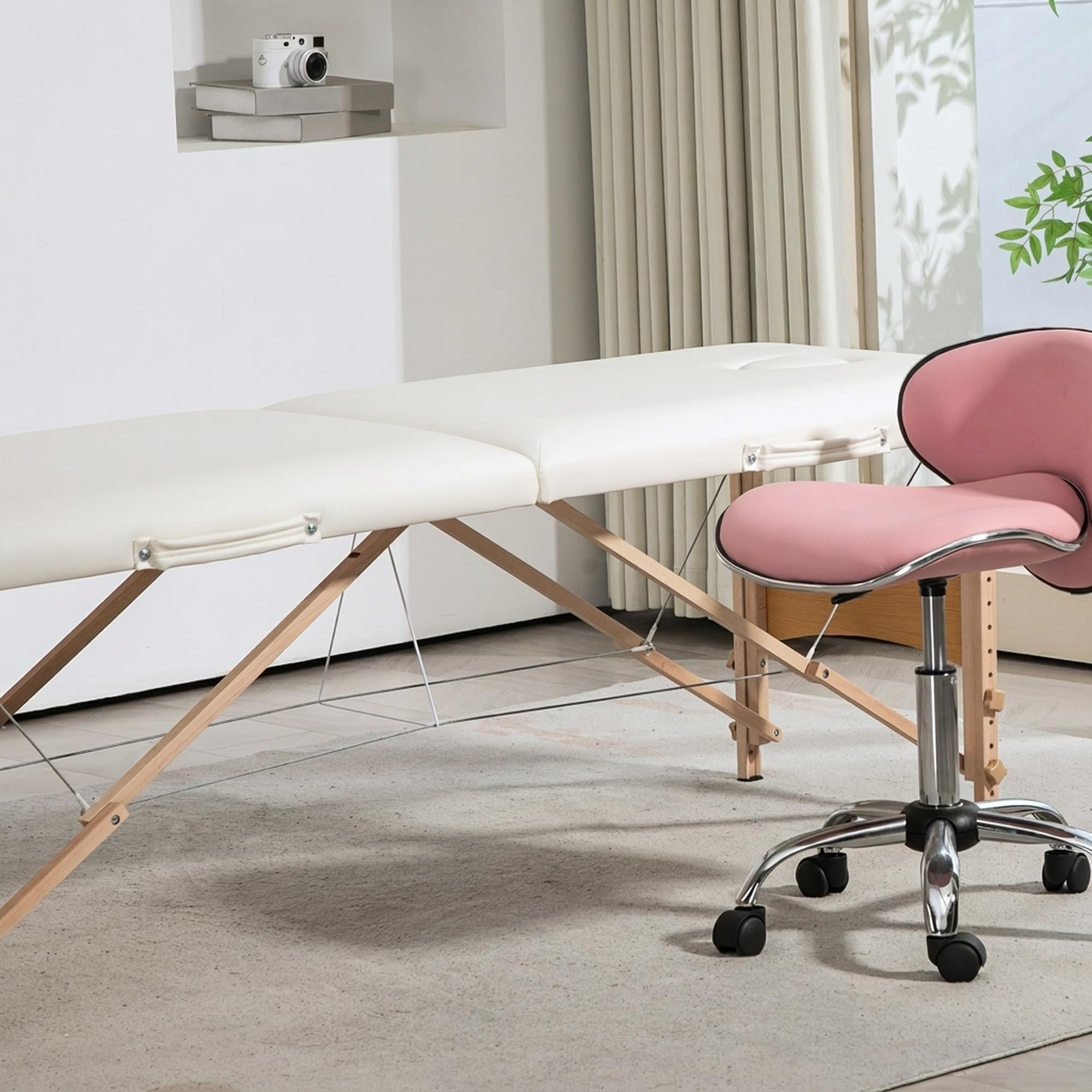 HOMCOM Mobile Massageliege 2 Zonen Klappbar Höhenverstellbar Cremeweiß