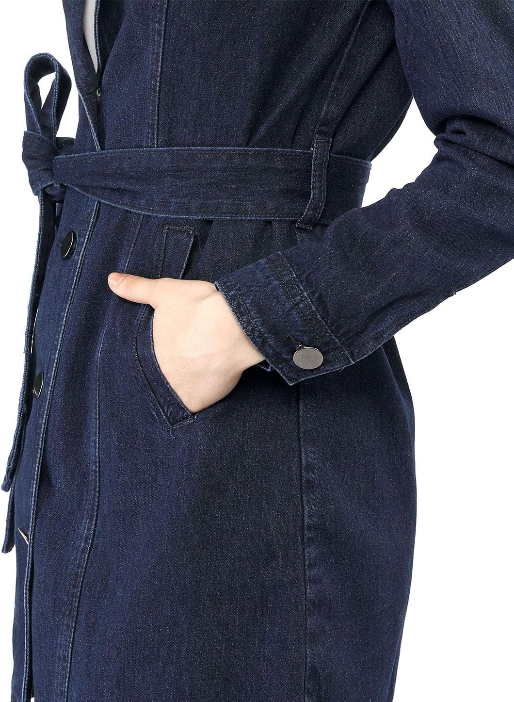 Allegra K Women's Trench Jean Jackets Notched Lapel Long Sleeve Denim Jacket - Image 6