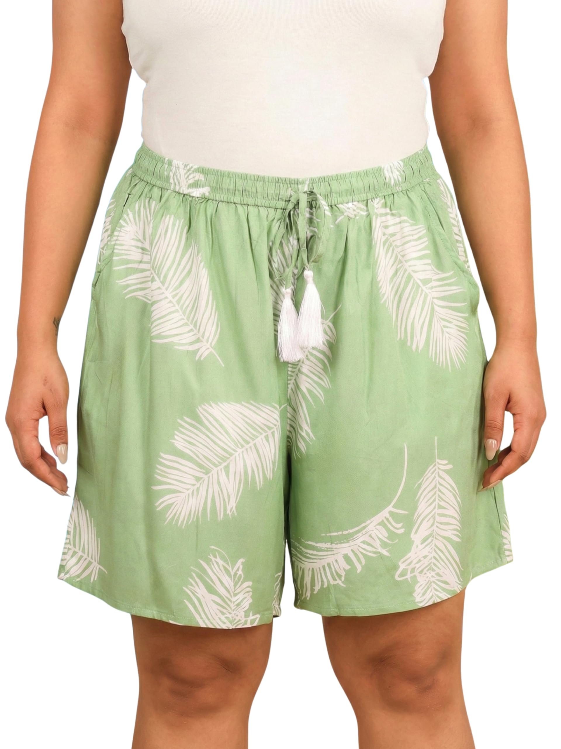 Indietoga Women's Plus Size Leaf Print Rayon Beach Shorts (2XL to 7XL)