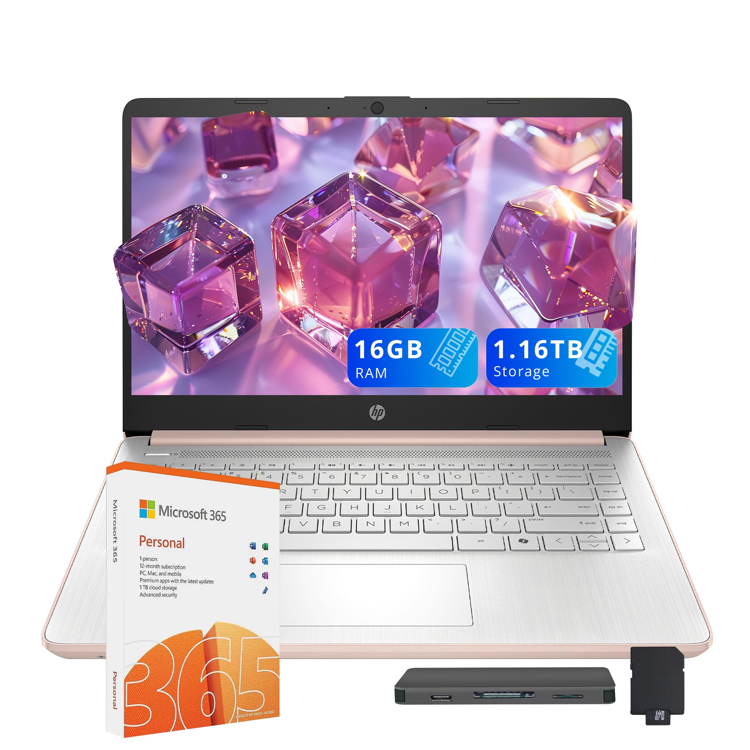 HP Stream 14" HD Laptop for Student & Business, Intel Processor N150, 16GB RAM, 1.16TB Storage (128GB UFS+1TB Docking Station Set), Intel Graphics, 1 Year Office 365, Copilot, Wi-Fi 6, Win 11 S, Gold