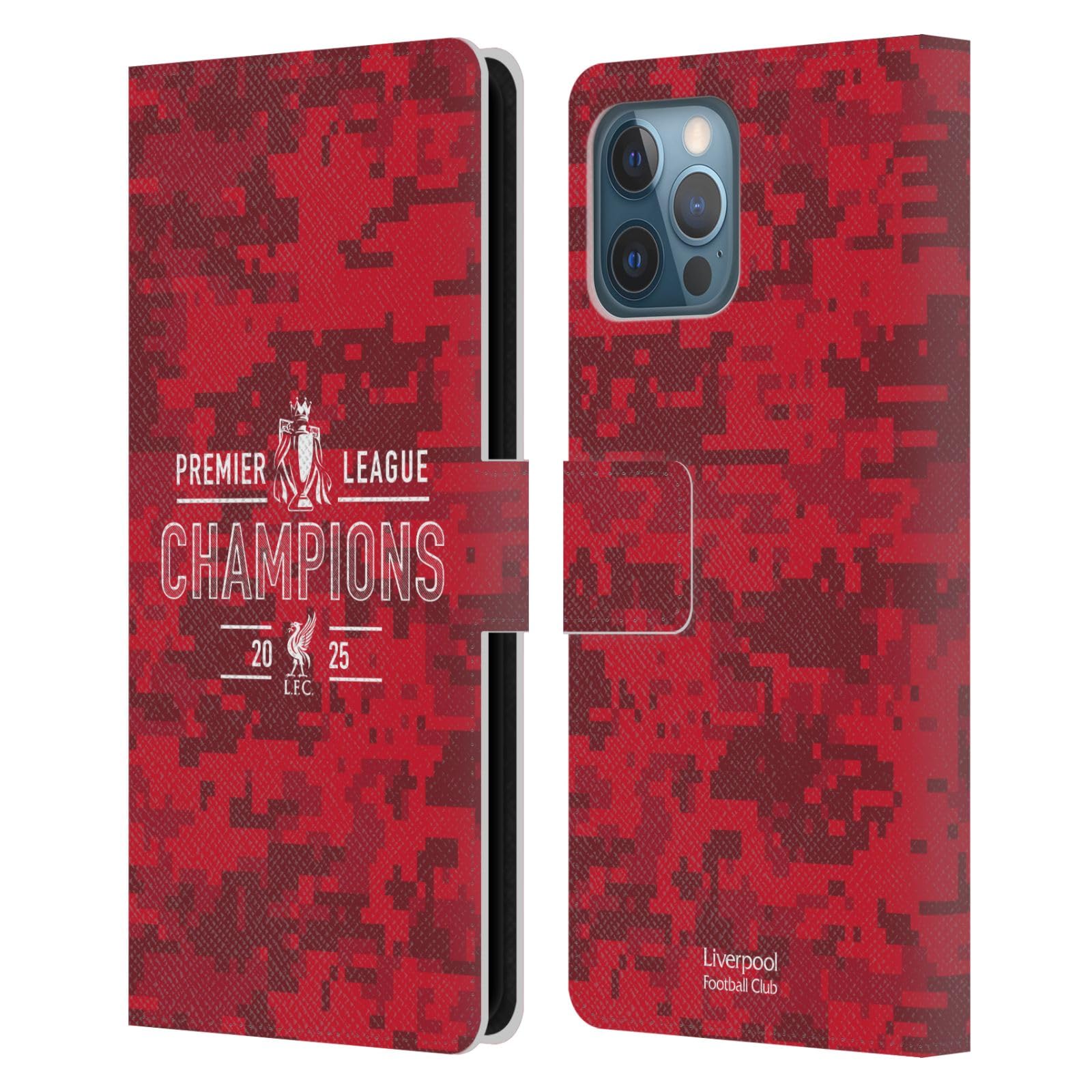 Head Case Designs Officially Licensed Liverpool Football Club Digital Camouflage 2025 Premier League Champions Leather Wallet Case Compatible With Apple iPhone 12 Pro Max