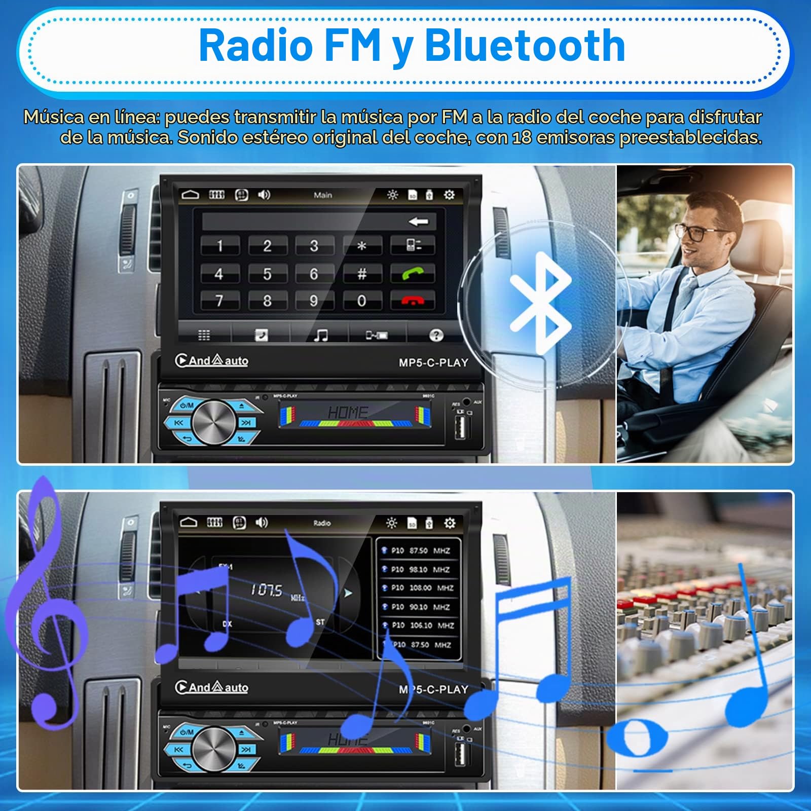Hikity Radio Coche 1 Din Carplay con Pantalla Táctil Extensible Automática de 7pulgadas Radio de Coche Autoradio con Bluetooth Manos Libres Mirror Link Android Auto USB FM AUX Cámara de Visión Trasera