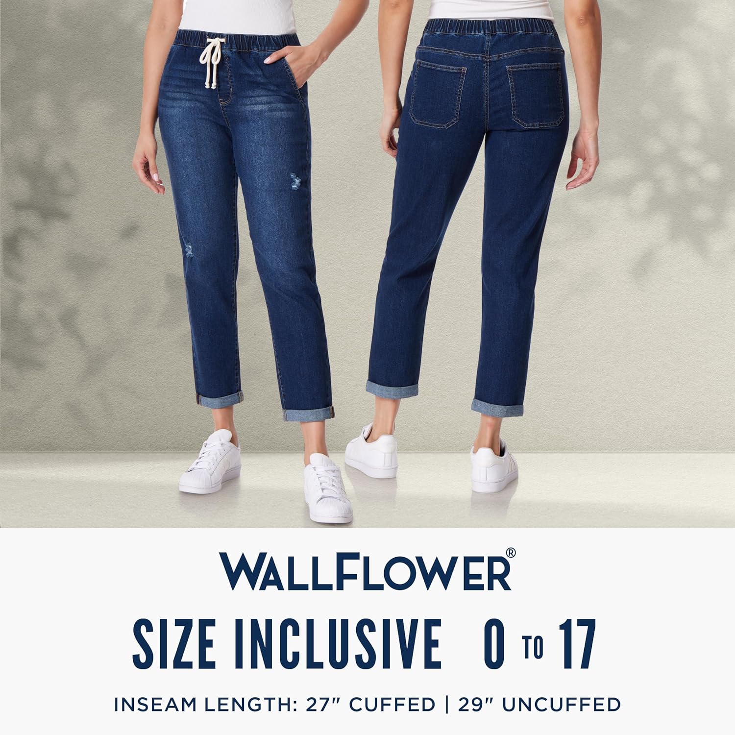 WallFlower Women's Tomboy Jogger Denim Mid-Rise Insta Stretch Juniors Jeans