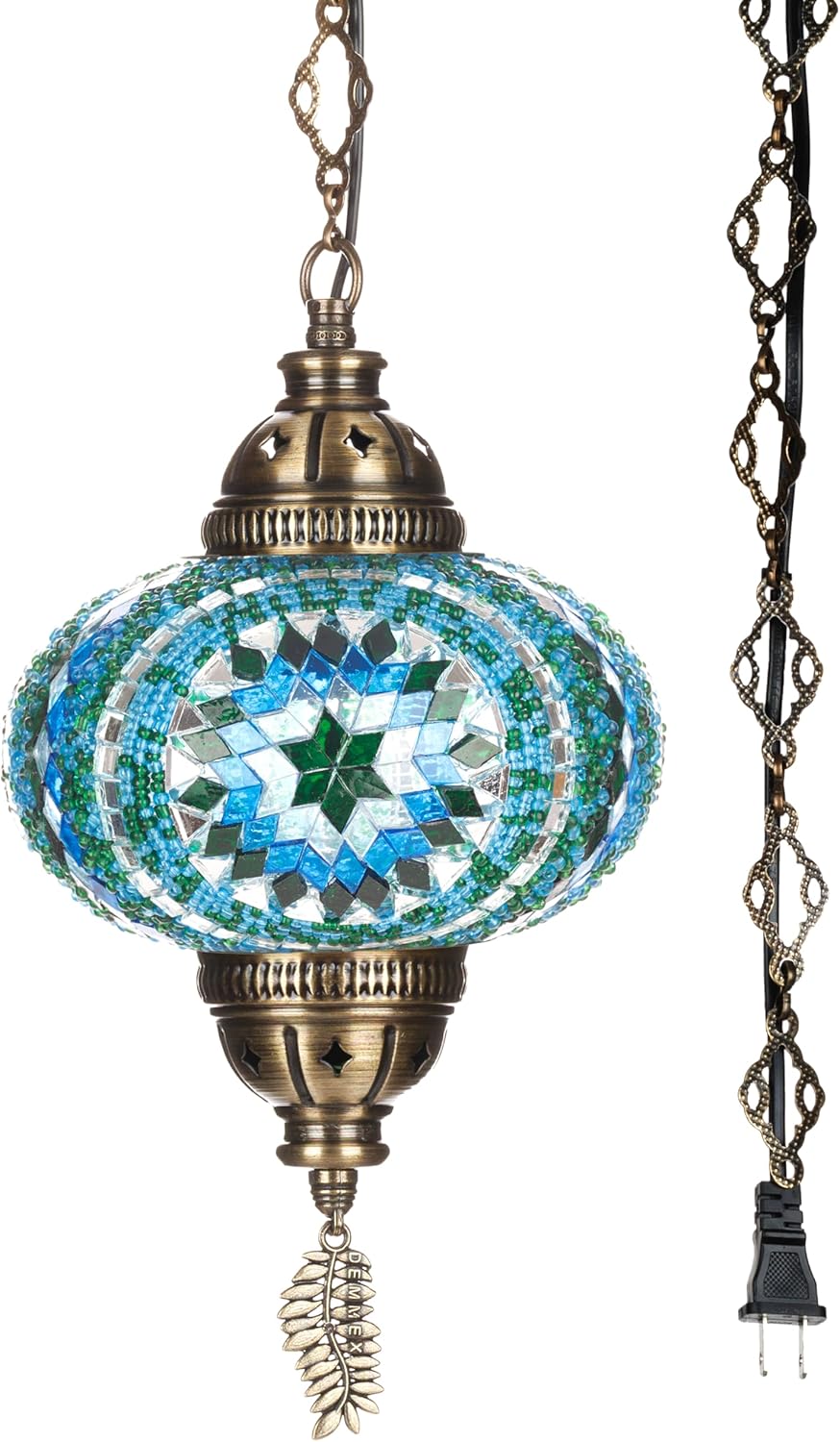 DEMMEX Turkish Moroccan Mosaic Swag Plug-In Pendant