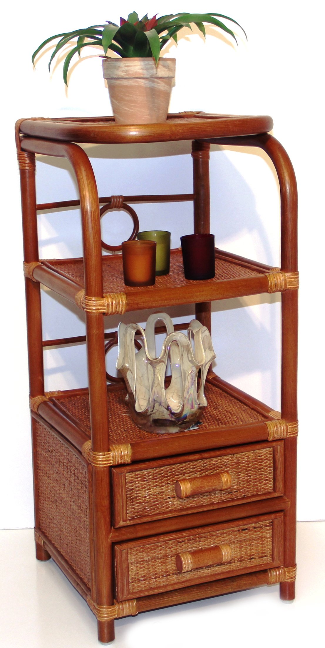 K-Musculo SunBear Furniture Handmade Bookcase Designer ECO Rattan Wicker with 2 Drawers, Cognac