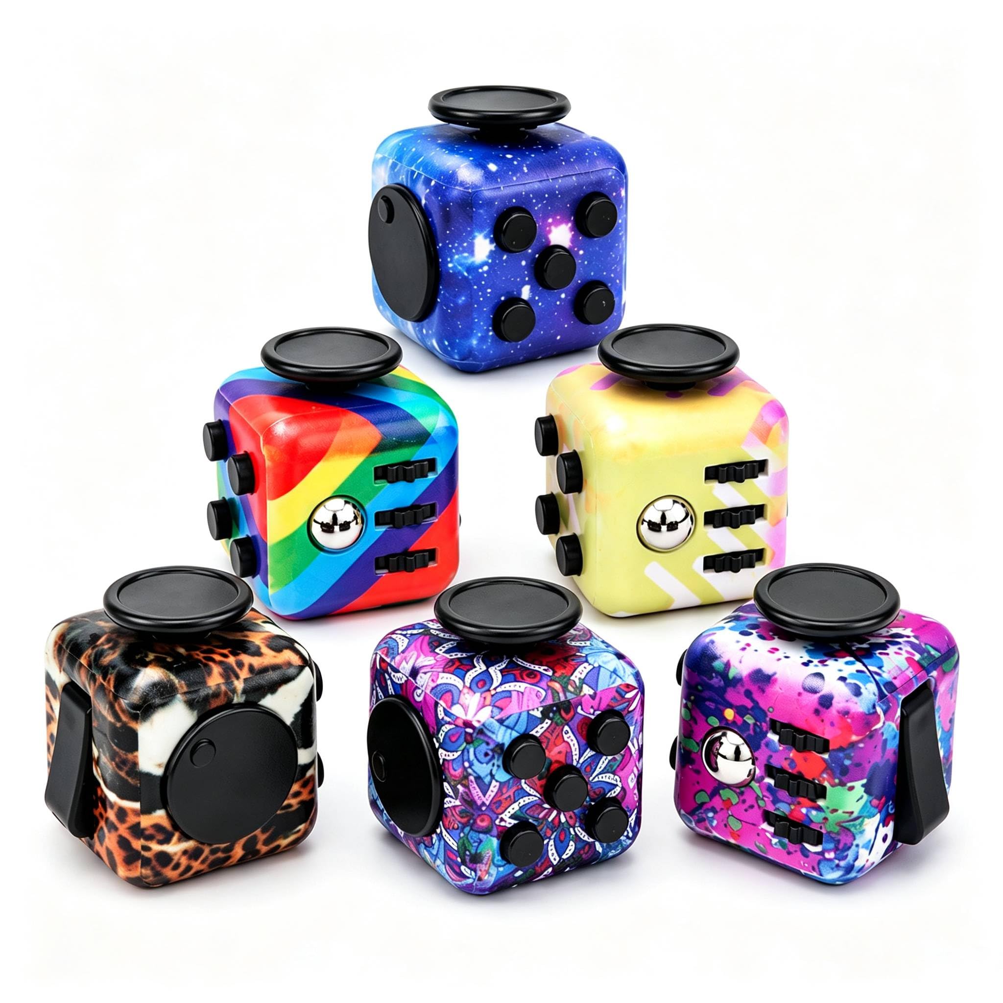 6-Pack Fidget Cube for Adults, Multi-Sided Sensory Anxiety Relief Toys with Silent & Audible Modes, Infinity Cube Handheld Gadgets for ADD/ADHD/OCD, Fidget Gadgets Focus & Relaxation