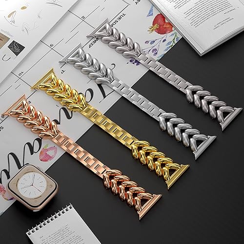 Miniatura 6 de VISOOM Starlight - Pulsera compatible con la serie SE 298, correa dorada de Apple Watch de 1.614 in1.575 in1.496 in Series 7 para mujer, pulsera de