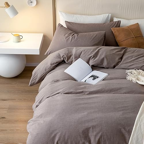 Miniatura 2 de JIYUAN - Juego de funda de duvet de 100% algodón lavado, 3 piezas (1 funda de duvet + 2 fundas de almohada), estilo simple, suave y cómodo