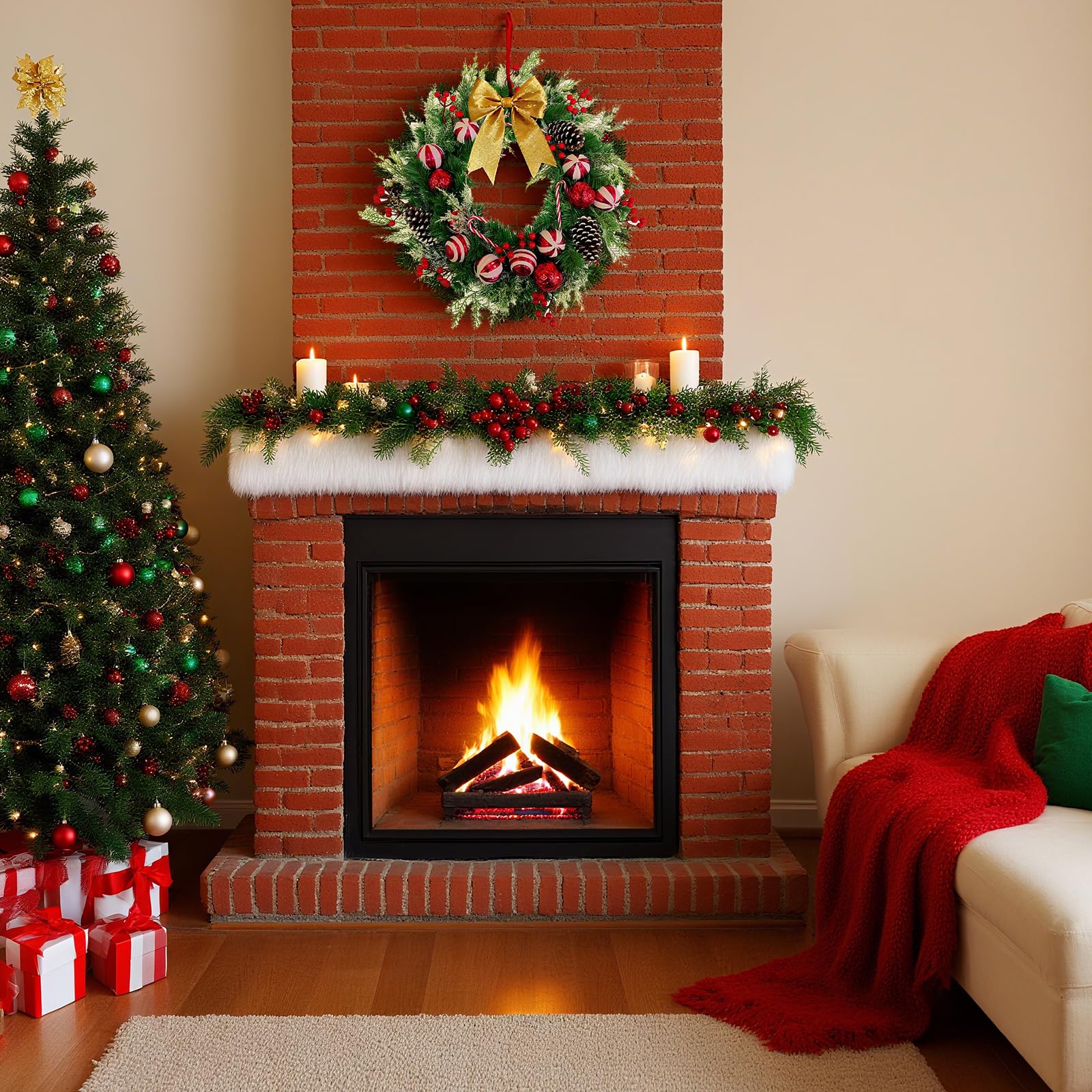 Corona de Navidad de 20 pulgadas, eucalipto artificial, corona de hoja perenne artificial para decoración de ventanas al aire libre, decoración moderna de casa de campo artificial para decoración de