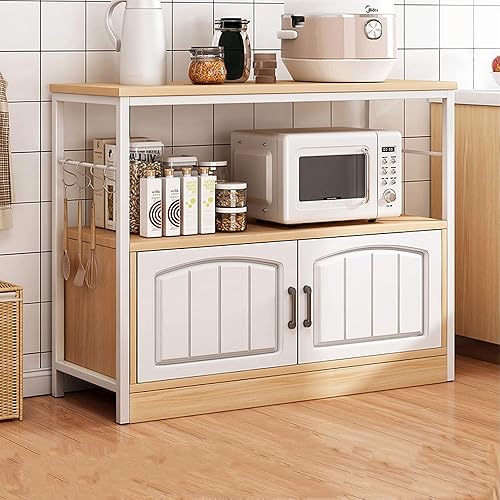 Shelves Kitchen Storage Shelves with Cabinet Doors, Multi-Layer Floor Standing Rack Shelf Ideal for Bathroom, Closet, Garage, Organizers and