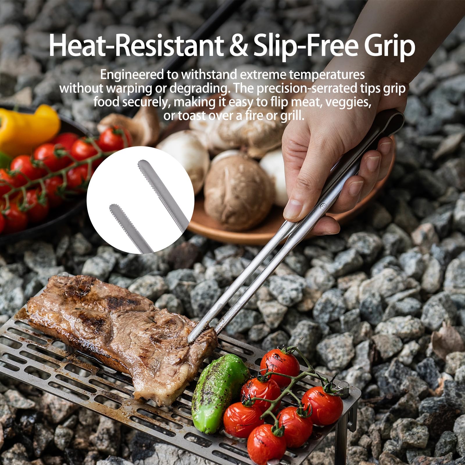 iBasingo Griglia in titanio con pinza da cucina, ultra leggera, accessorio per barbecue per esterni, per campeggio, escursioni e backpacking, spessore 2 mm, resistente al calore (Ti2023C+Ti1014T)