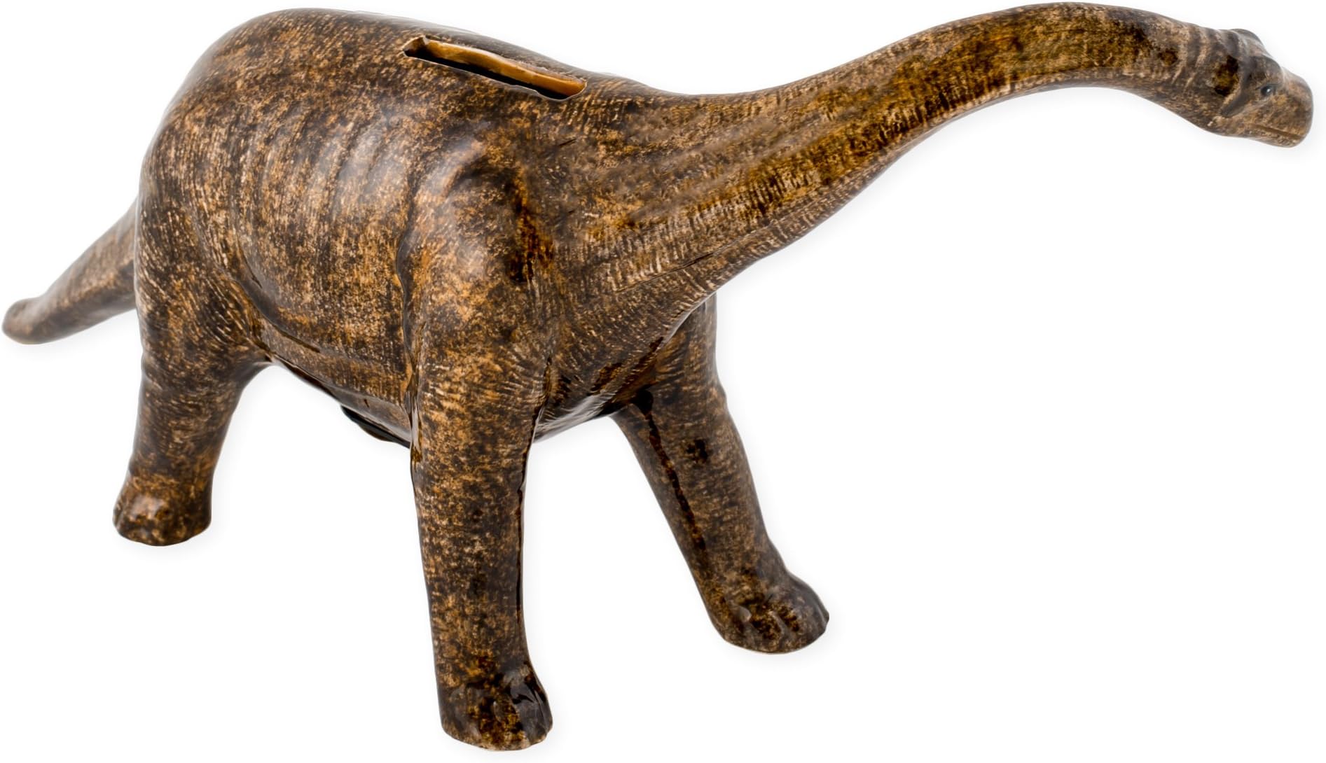 Brontosaurus Dinosaur Shaped Ceramic Stoneware Hand Painted Coin Bank