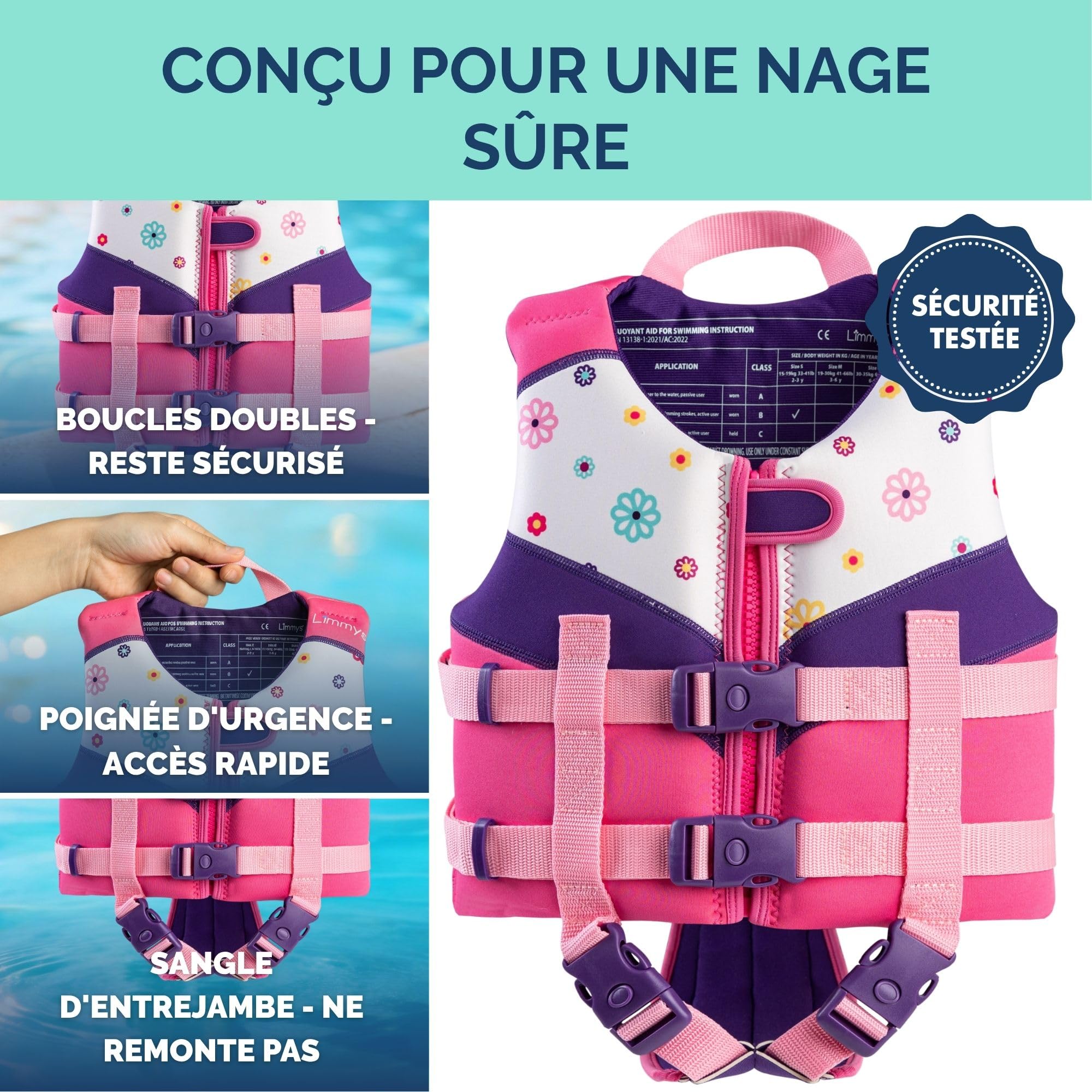 Limmys Gilet de Natation pour Enfants – Aide à la Flottaison avec Panneaux en Mousse Intégrés, Certifié CE, Design Primé et Approuvé par Les Parents, Double Fermeture avec Zip YKK, Néoprène Premium