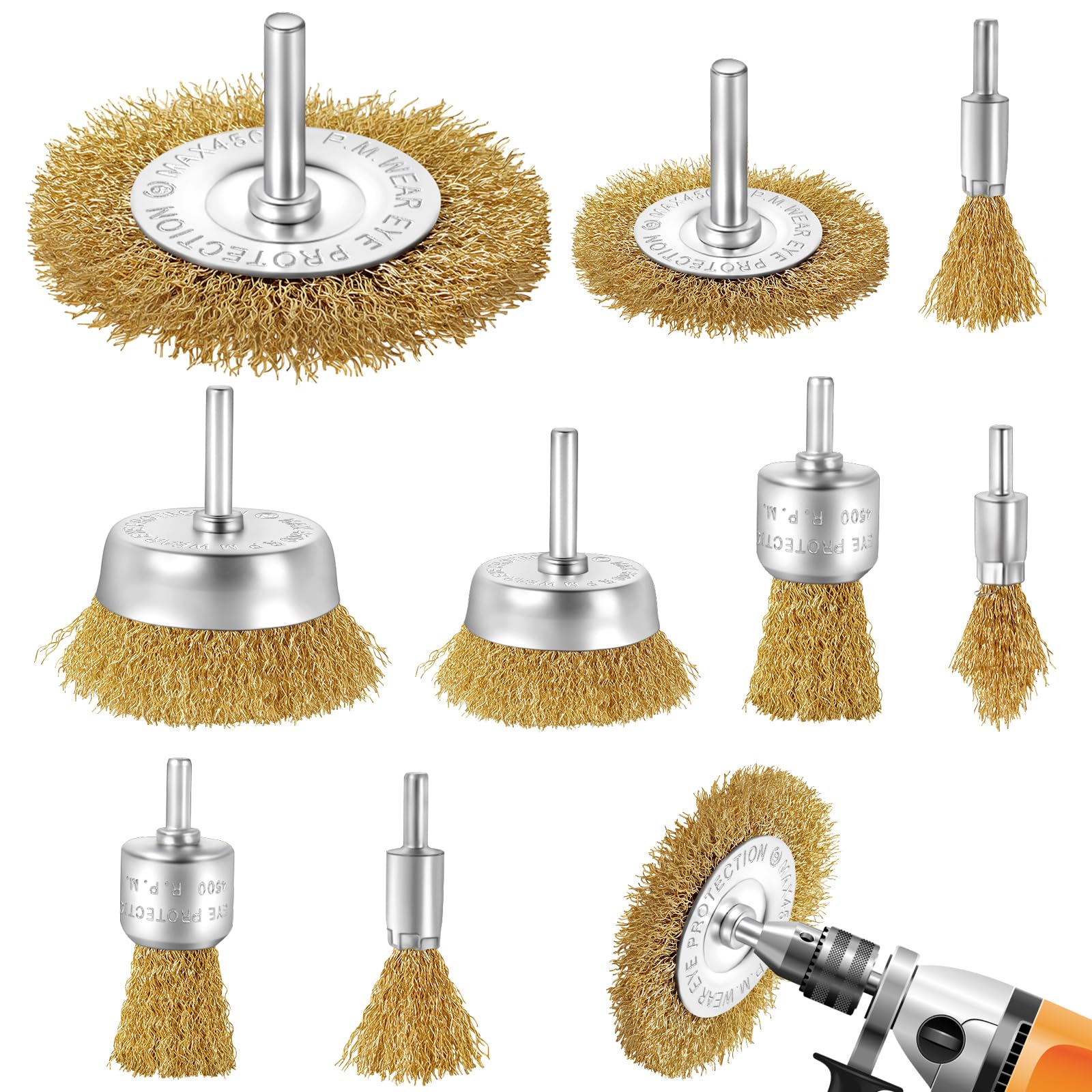 Set 9 Spazzole Per Trapano In Acciaio - Spazzole Metalliche Per Lucidare, Rimuovere Ruggine, Sbavature, Con Codolo 1/4 - Foto 3